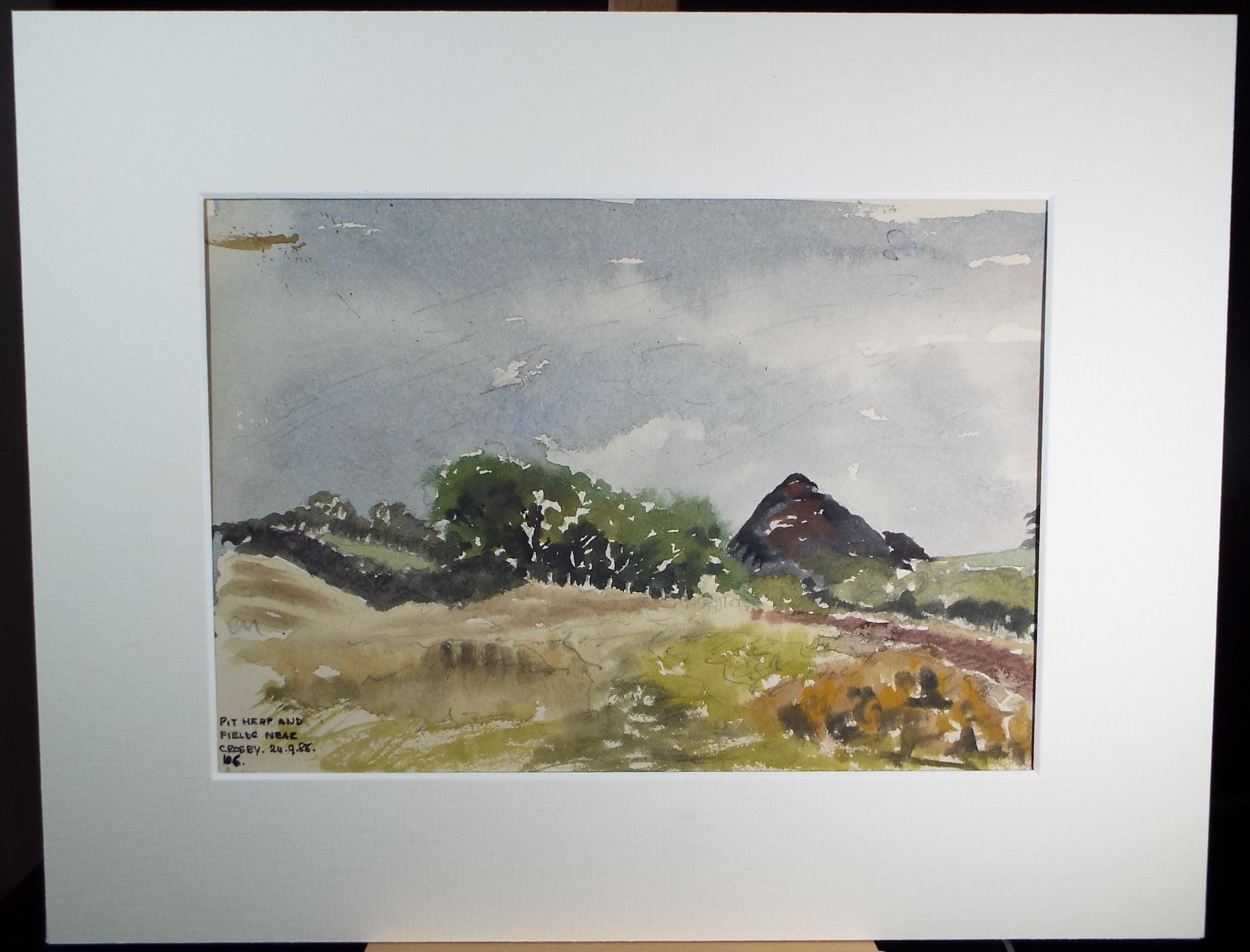Original Watercolour, 'Pit Heap, near Crosby', Artist Unknown, dated 1985