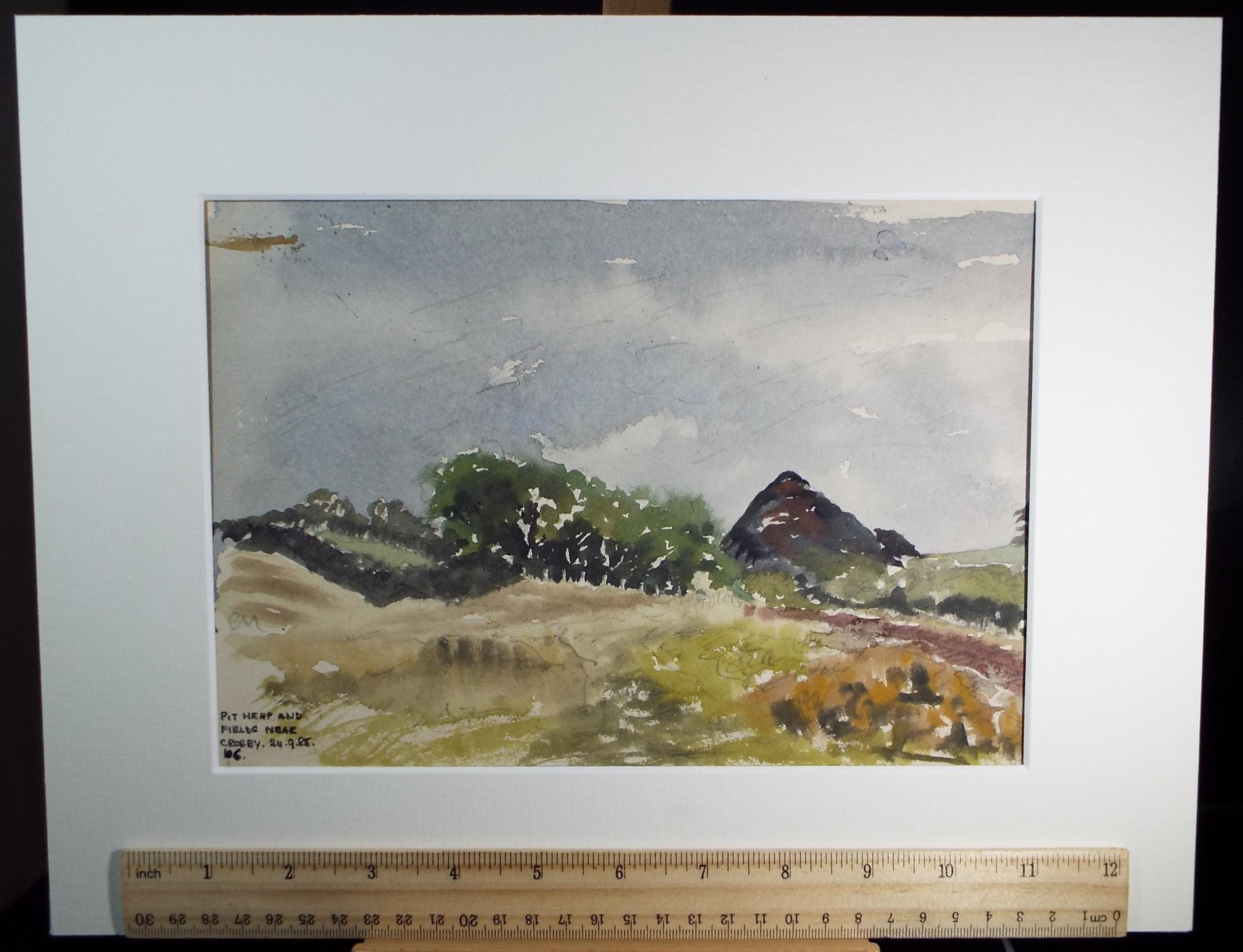 Original Watercolour, 'Pit Heap, near Crosby', Artist Unknown, dated 1985