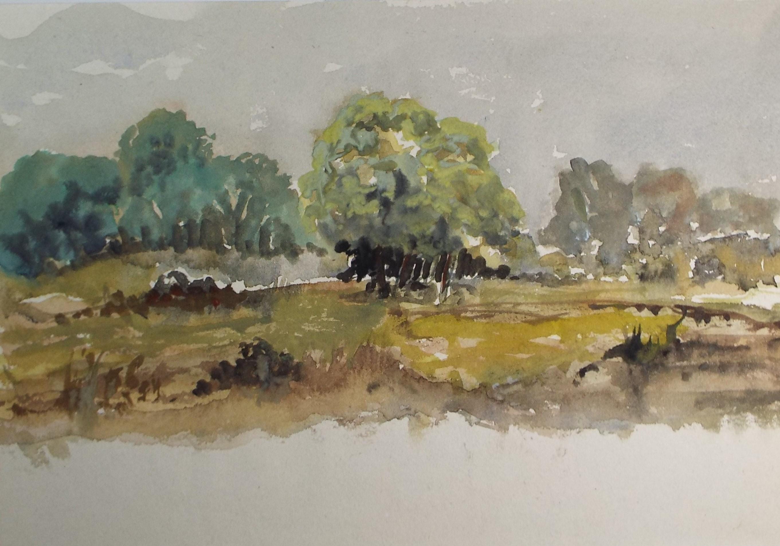 Original Watercolour, 'Autumn landscape', Artist Unknown, dated 1985