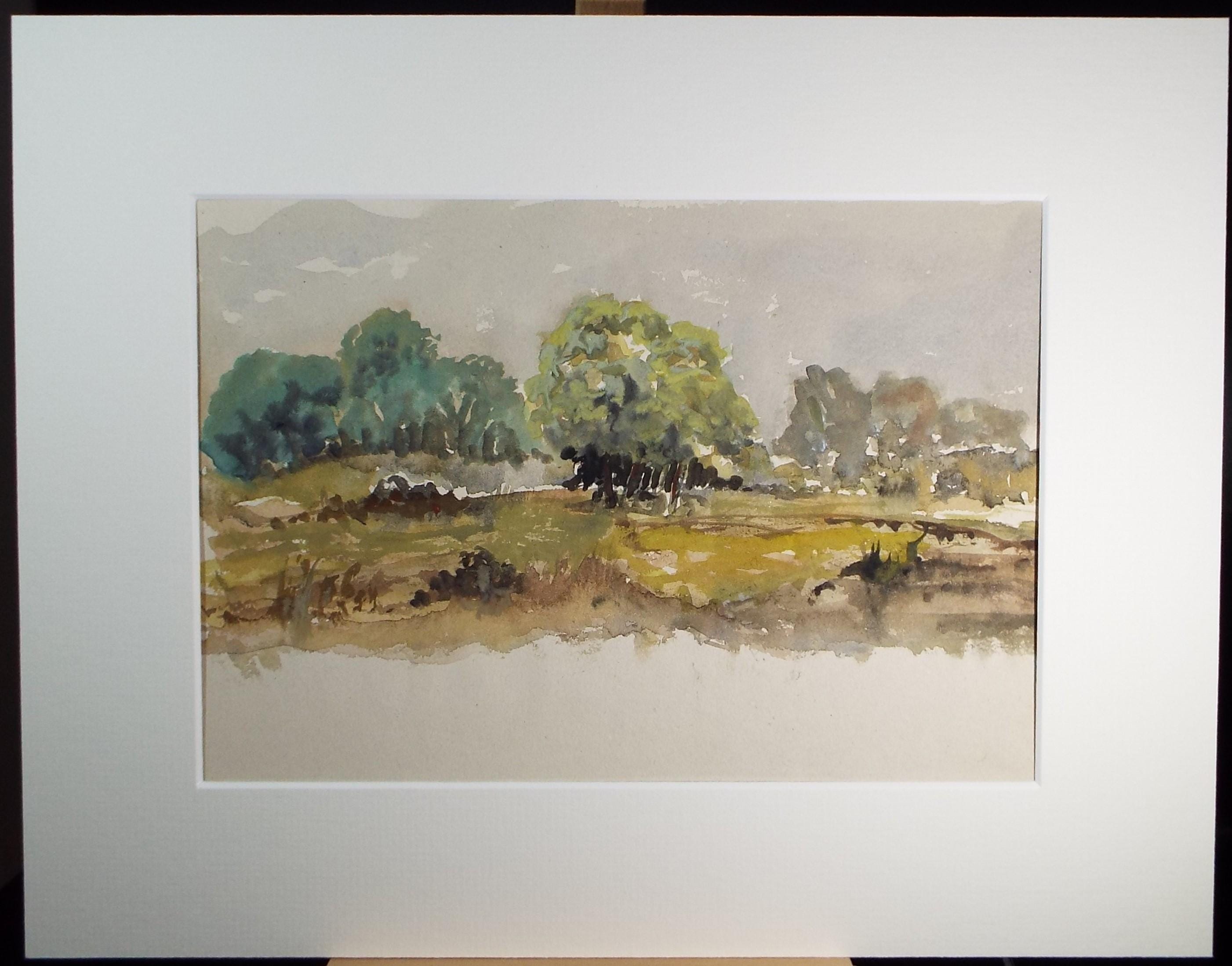 Original Watercolour, 'Autumn landscape', Artist Unknown, dated 1985