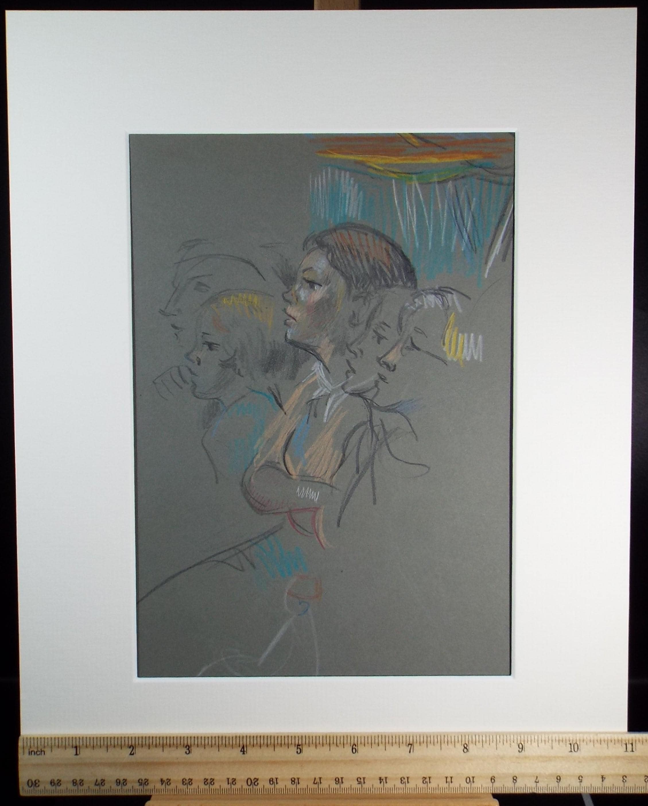 Original Pastel Drawing, 'Circus Audience', c1950s, Athene Andrade (1908-1973)