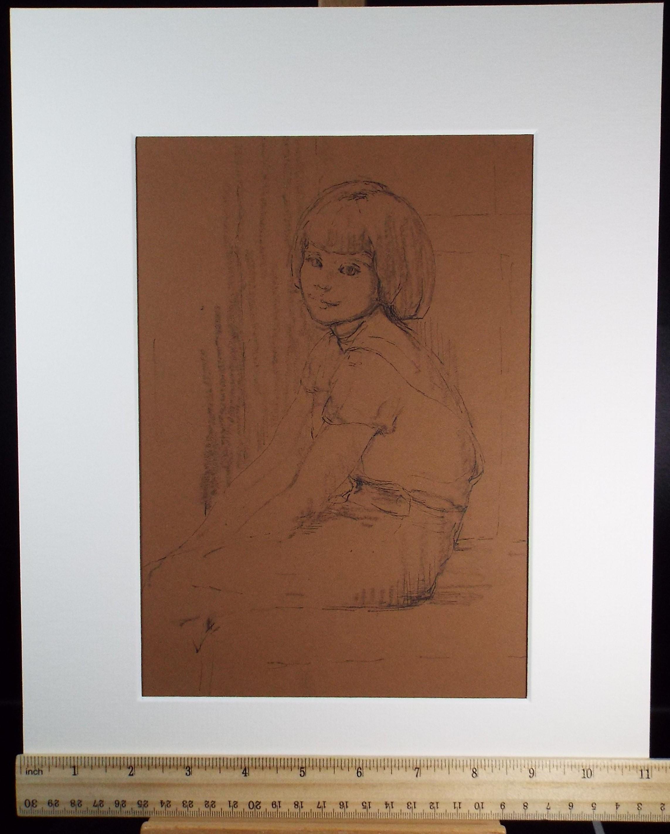 Original Pastel Sketch,'Study of a Girl', Hilda Burford (1887-1957), 1950's