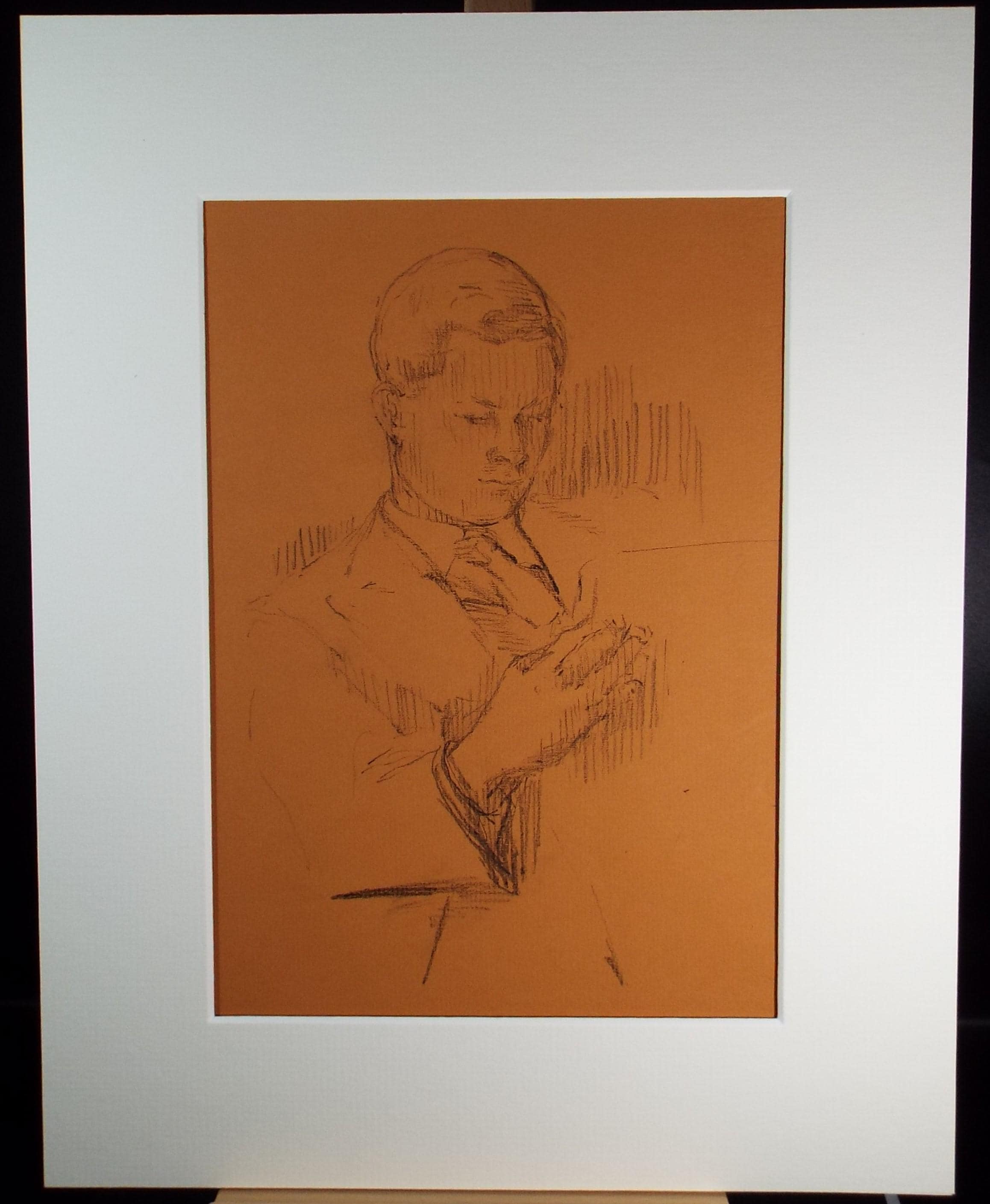 Original Pastel Sketch,'Gentleman Reading', Hilda Burford (1887-1957), 1950's