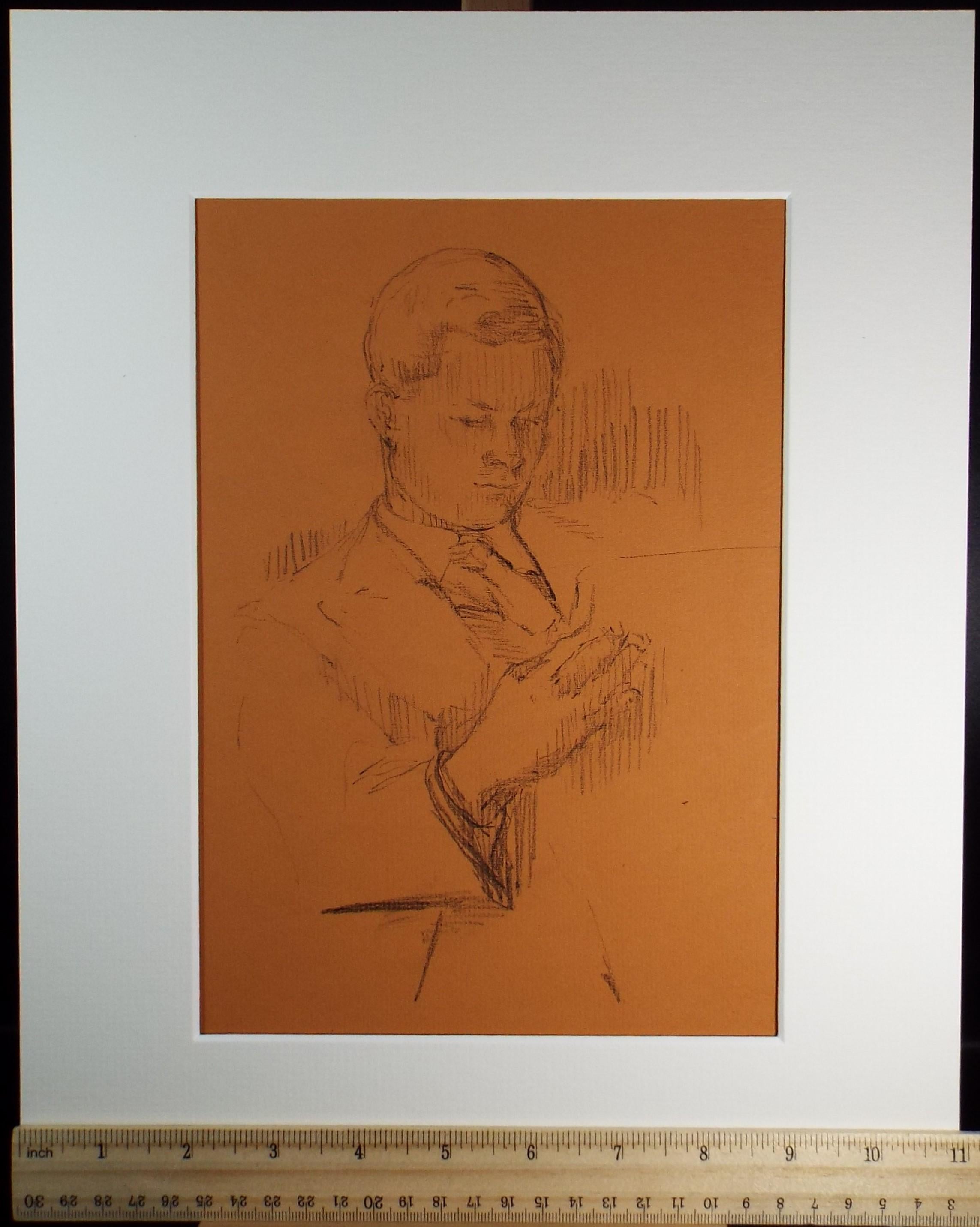 Original Pastel Sketch,'Gentleman Reading', Hilda Burford (1887-1957), 1950's