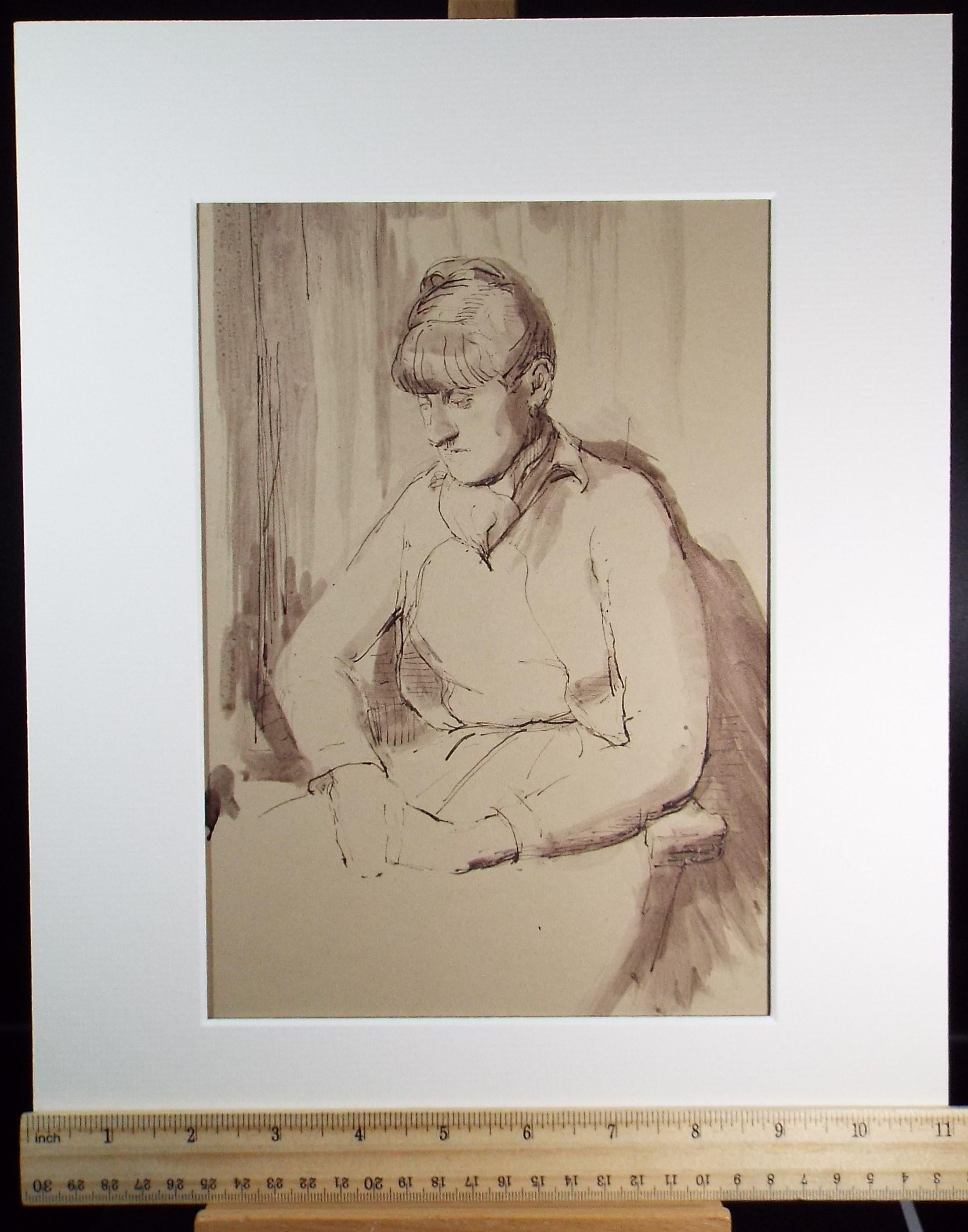 Original Watercolour,'Seated woman', Hilda Burford (1887-1957), circa 1950's