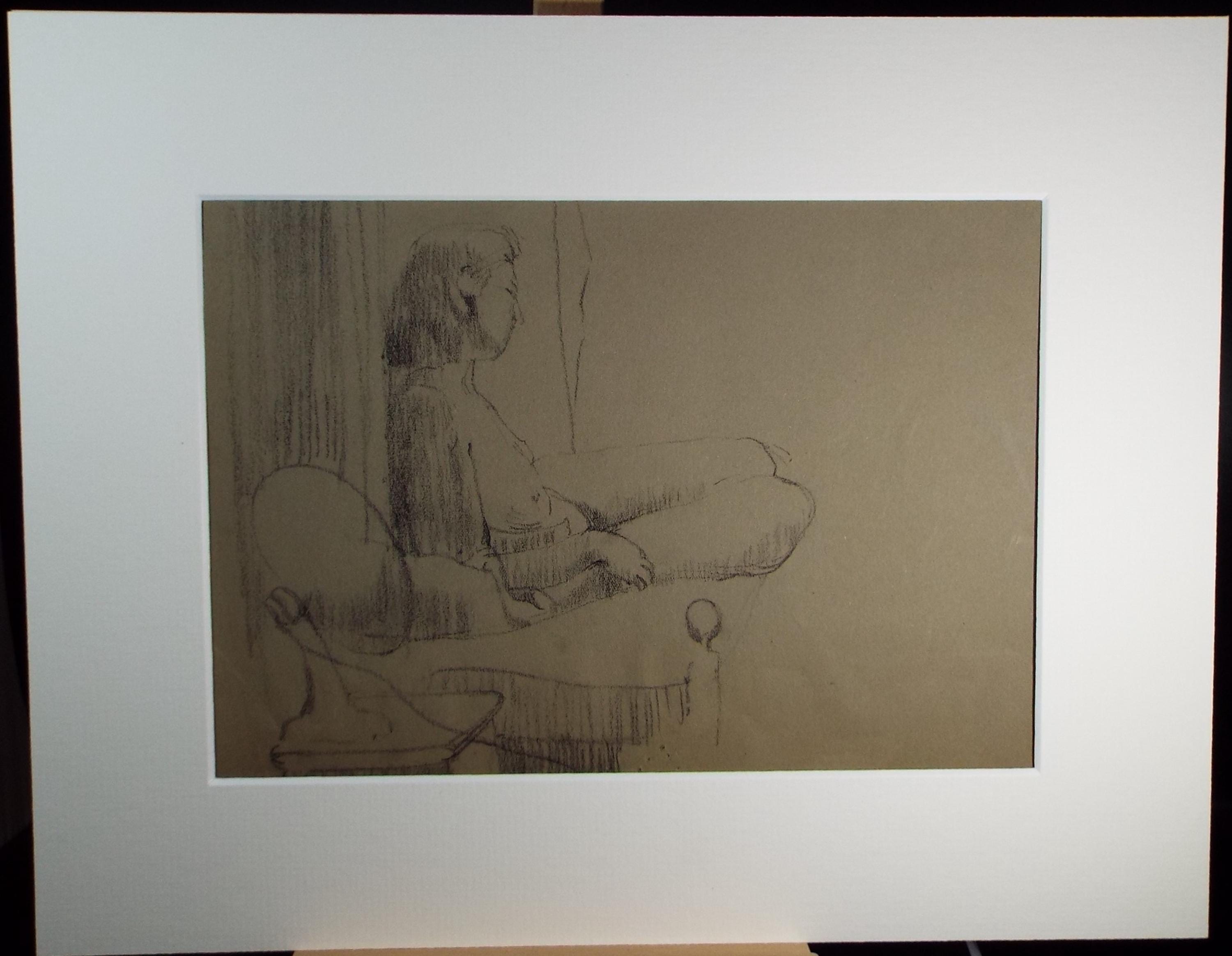 Original Pastel Sketch,'Woman with Fan', Hilda Burford (1887-1957), 1950's