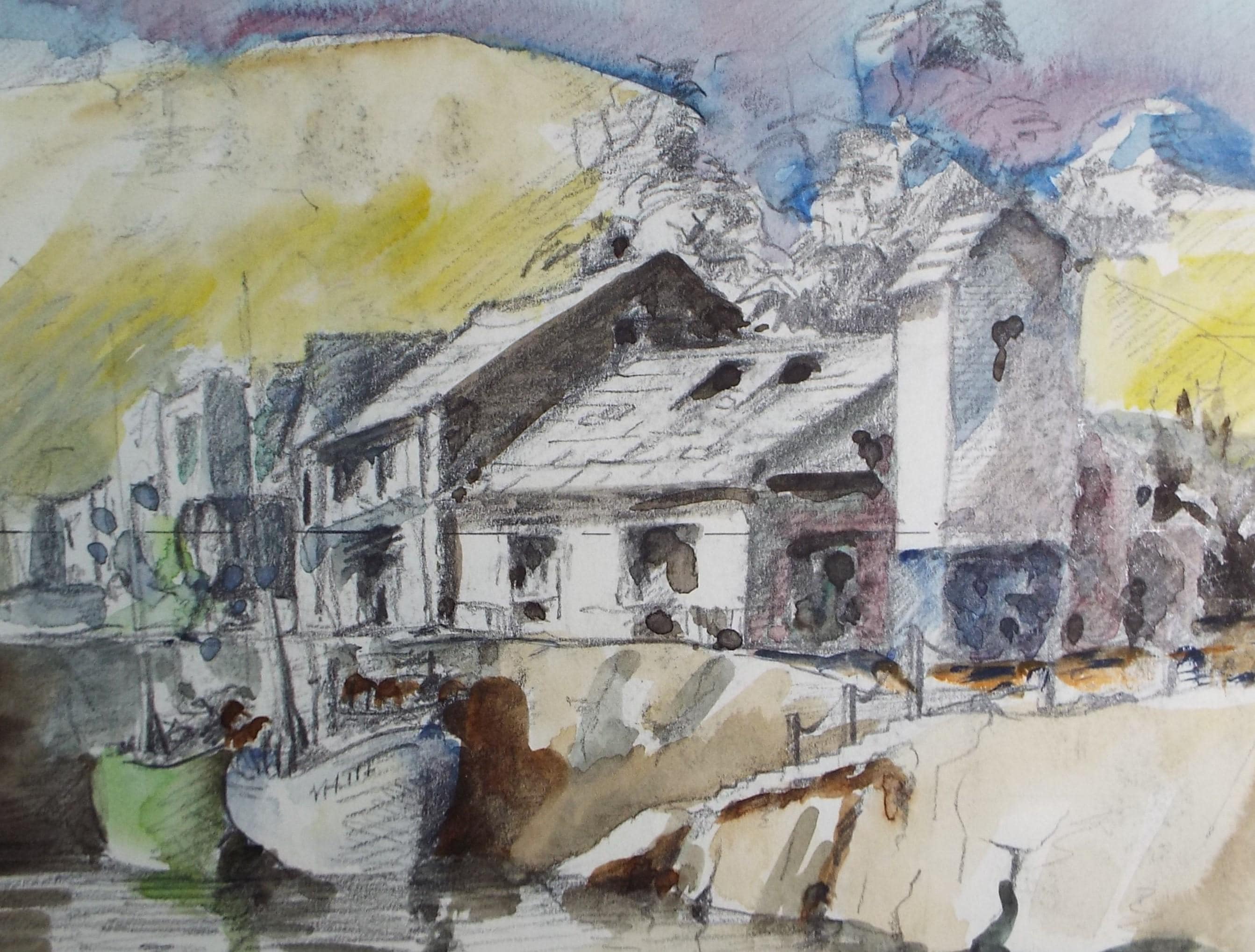 Original Watercolour & Pencil, 'Bangor, North Wales', Artist Unknown, dated 1976