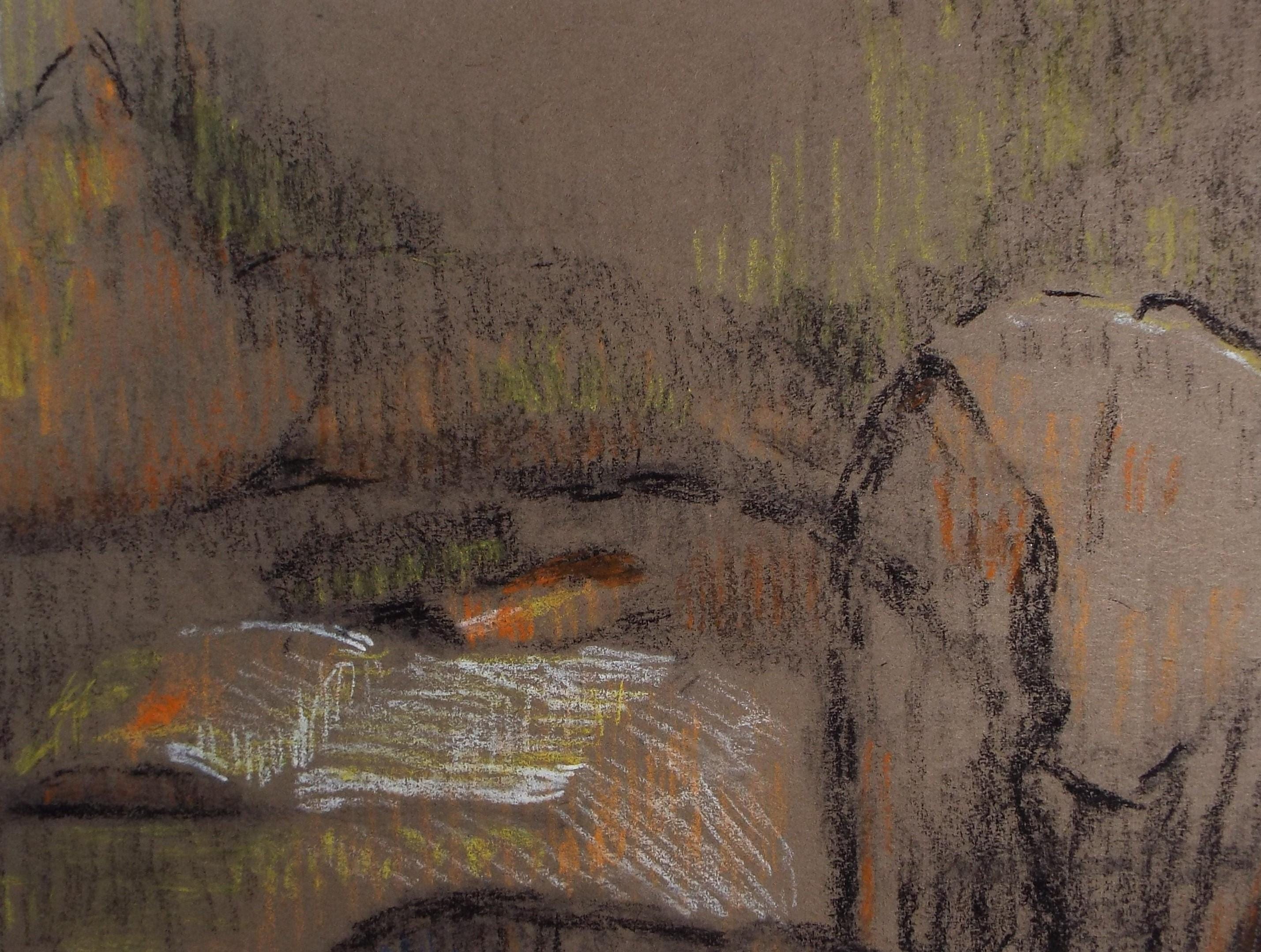 Original pastel 'Landscape Study', 1990's, Mariota Bosanquet 1923 -2022