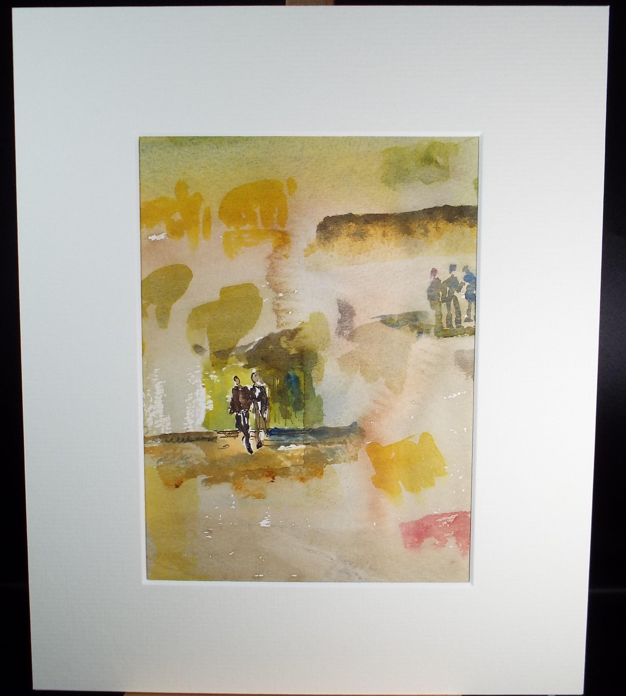 Original Watercolour, 'Figures in a Landscape', June Bevan, c1990's