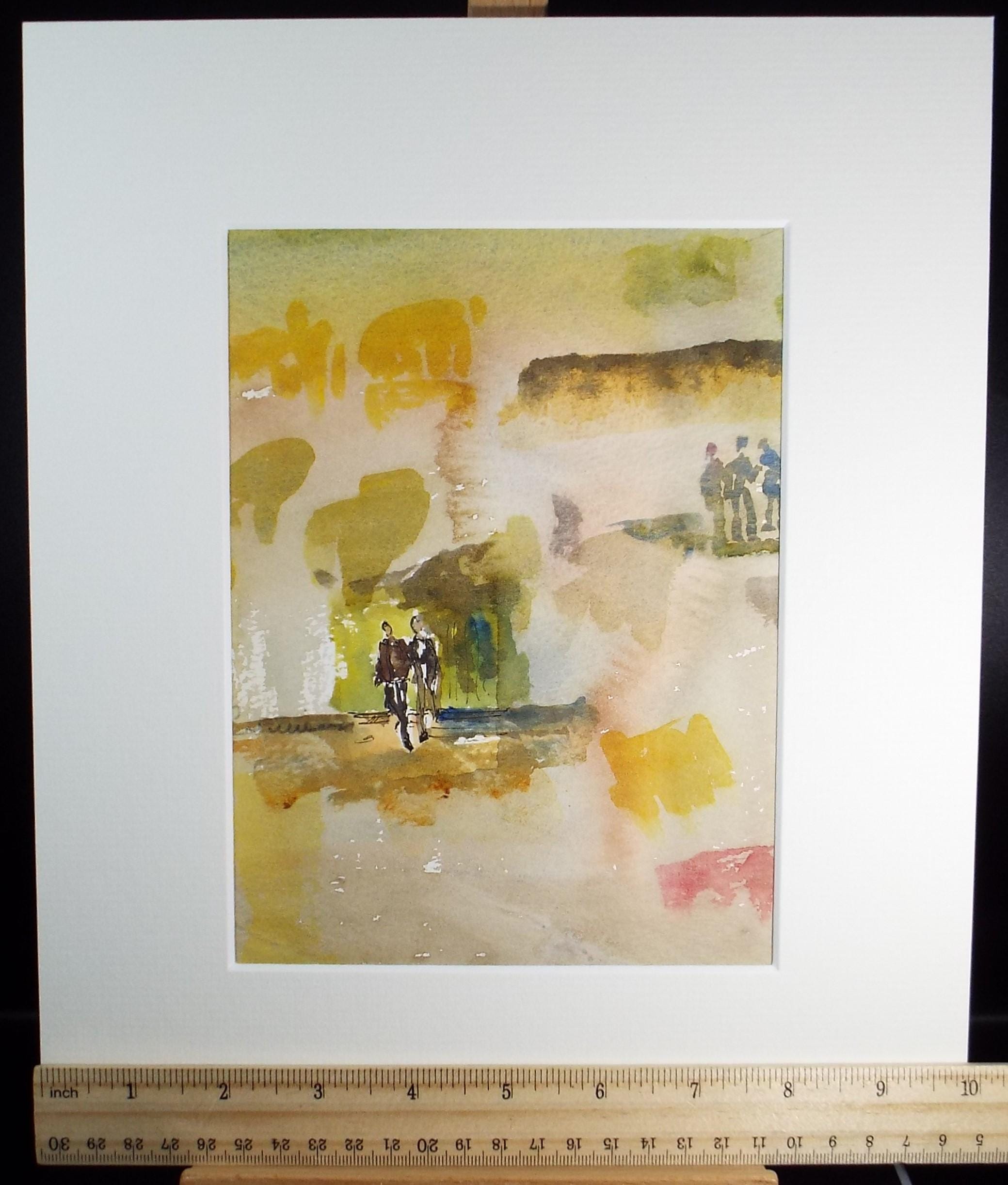 Original Watercolour, 'Figures in a Landscape', June Bevan, c1990's