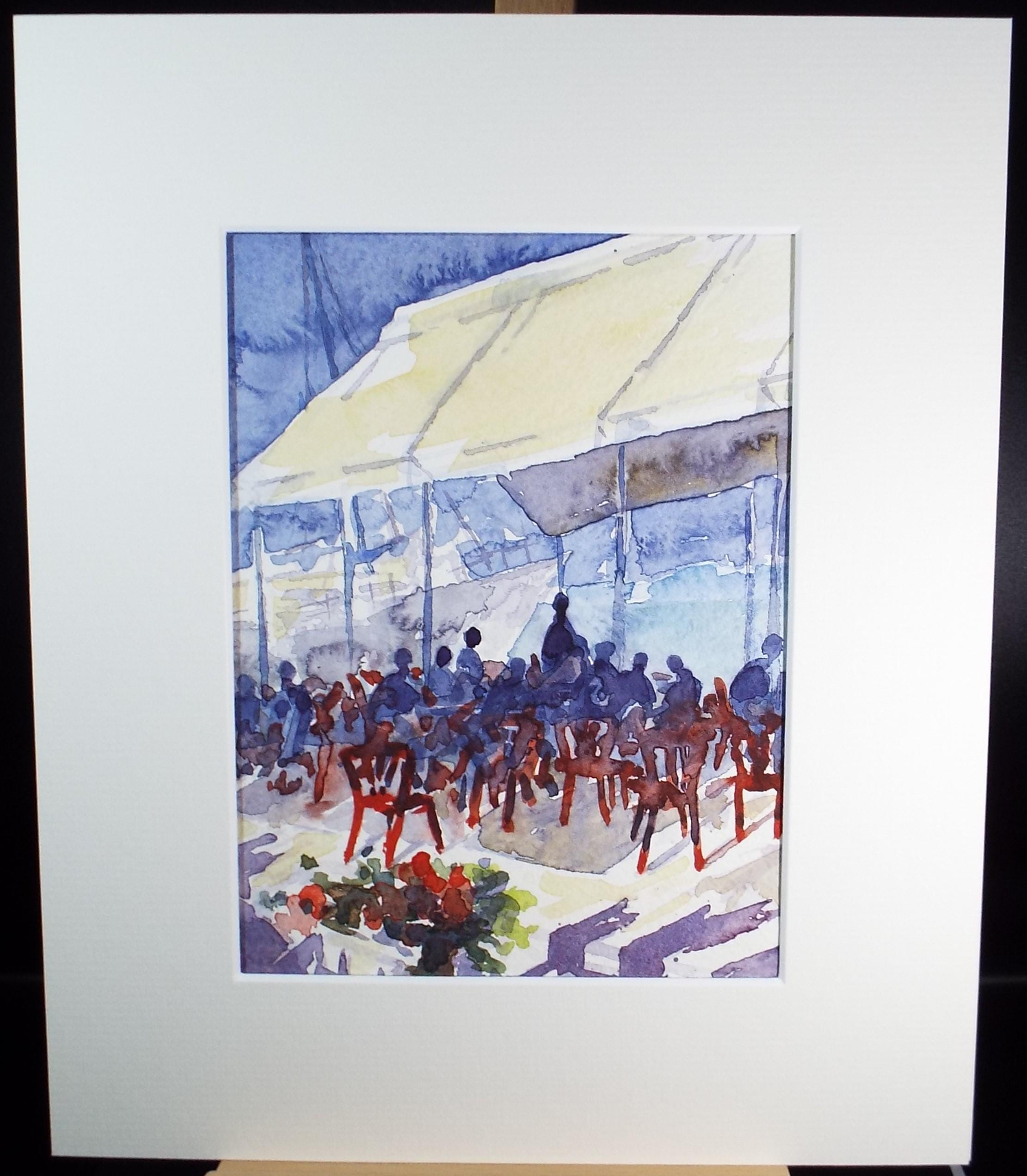 Original Watercolour, 'Summer Restaurant', June Bevan, c1990's