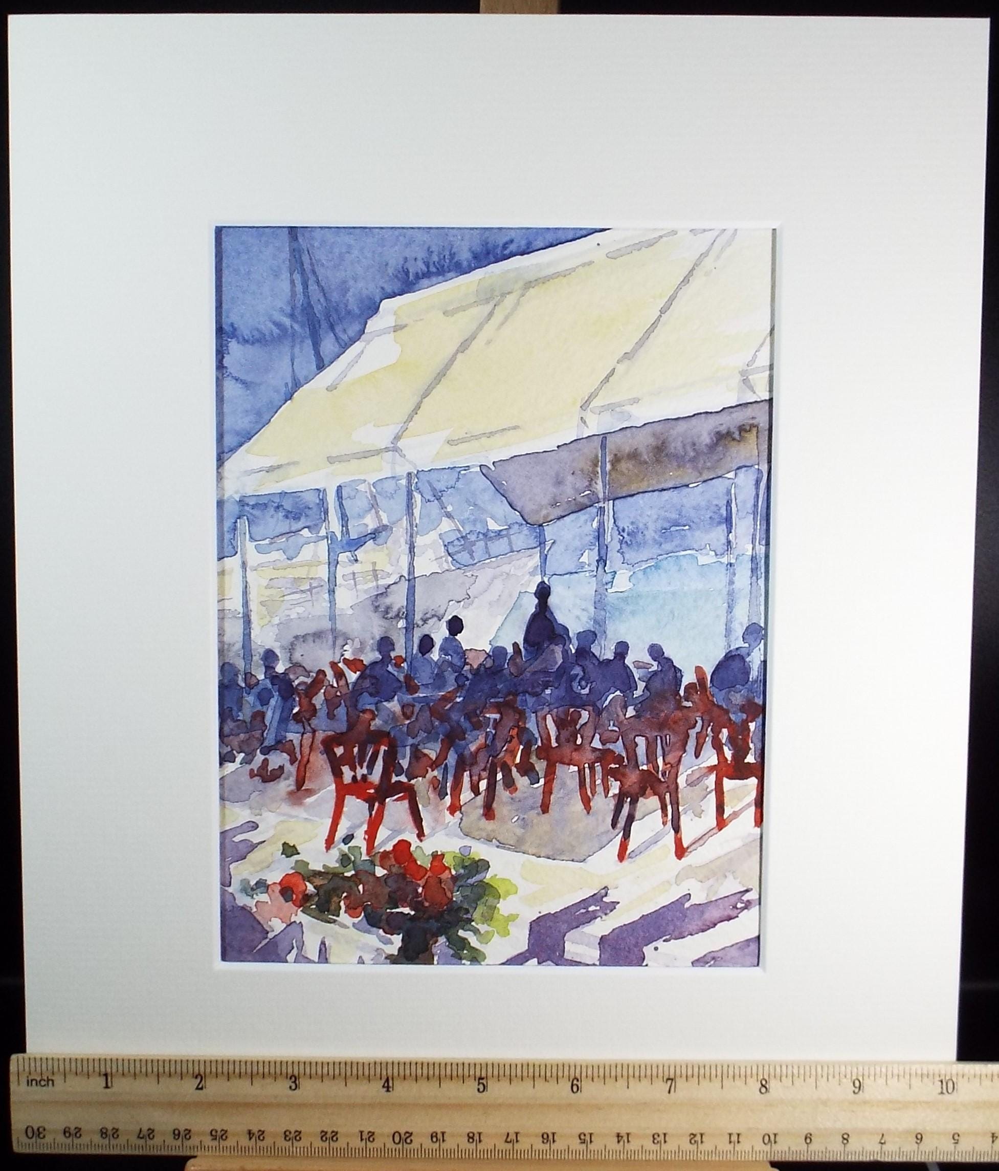 Original Watercolour, 'Summer Restaurant', June Bevan, c1990's
