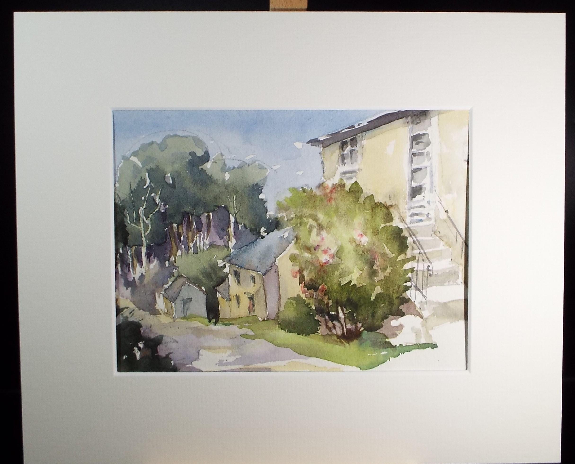 Original Watercolour, 'Houses on a Hill', June Bevan, c1990's