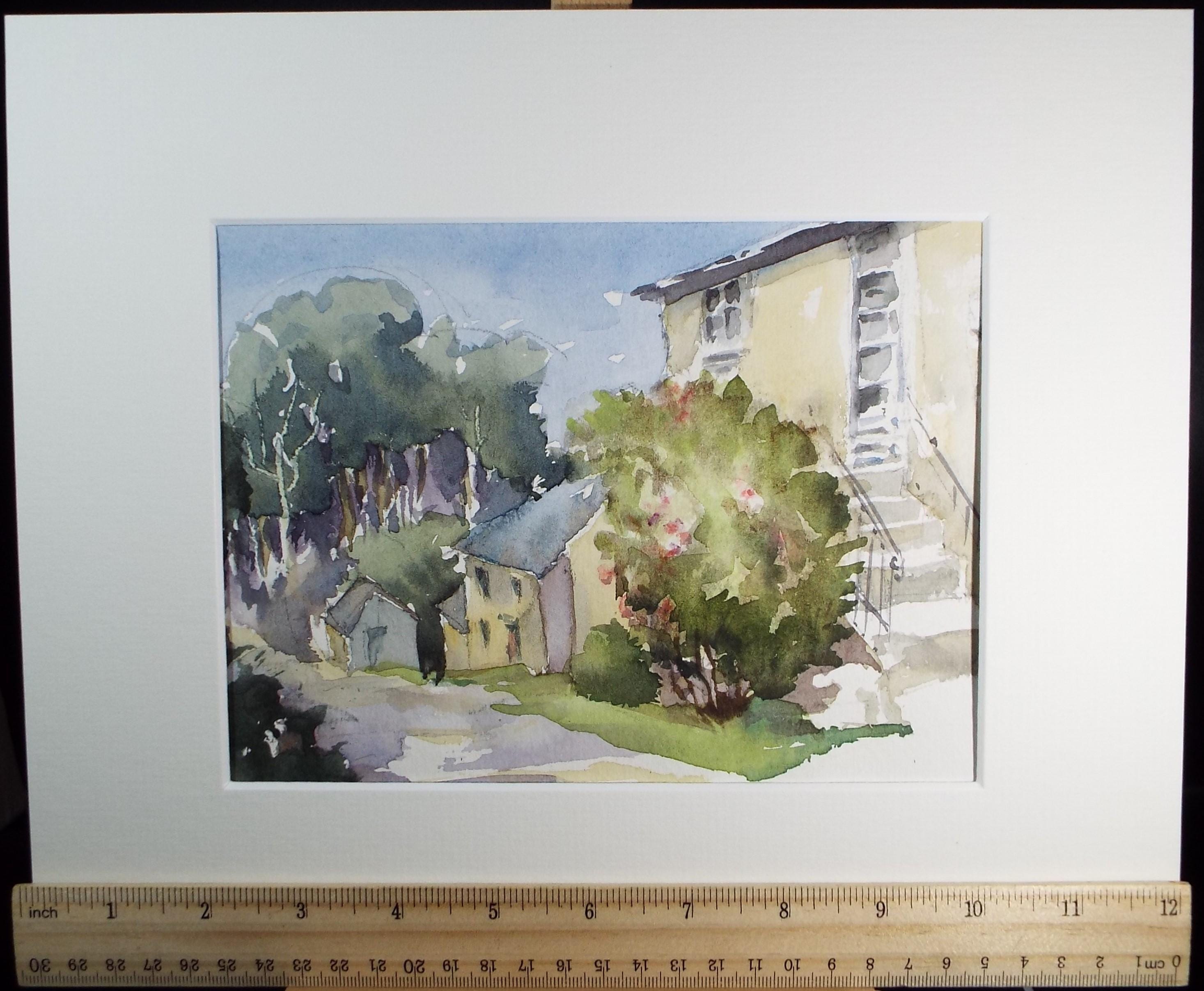 Original Watercolour, 'Houses on a Hill', June Bevan, c1990's