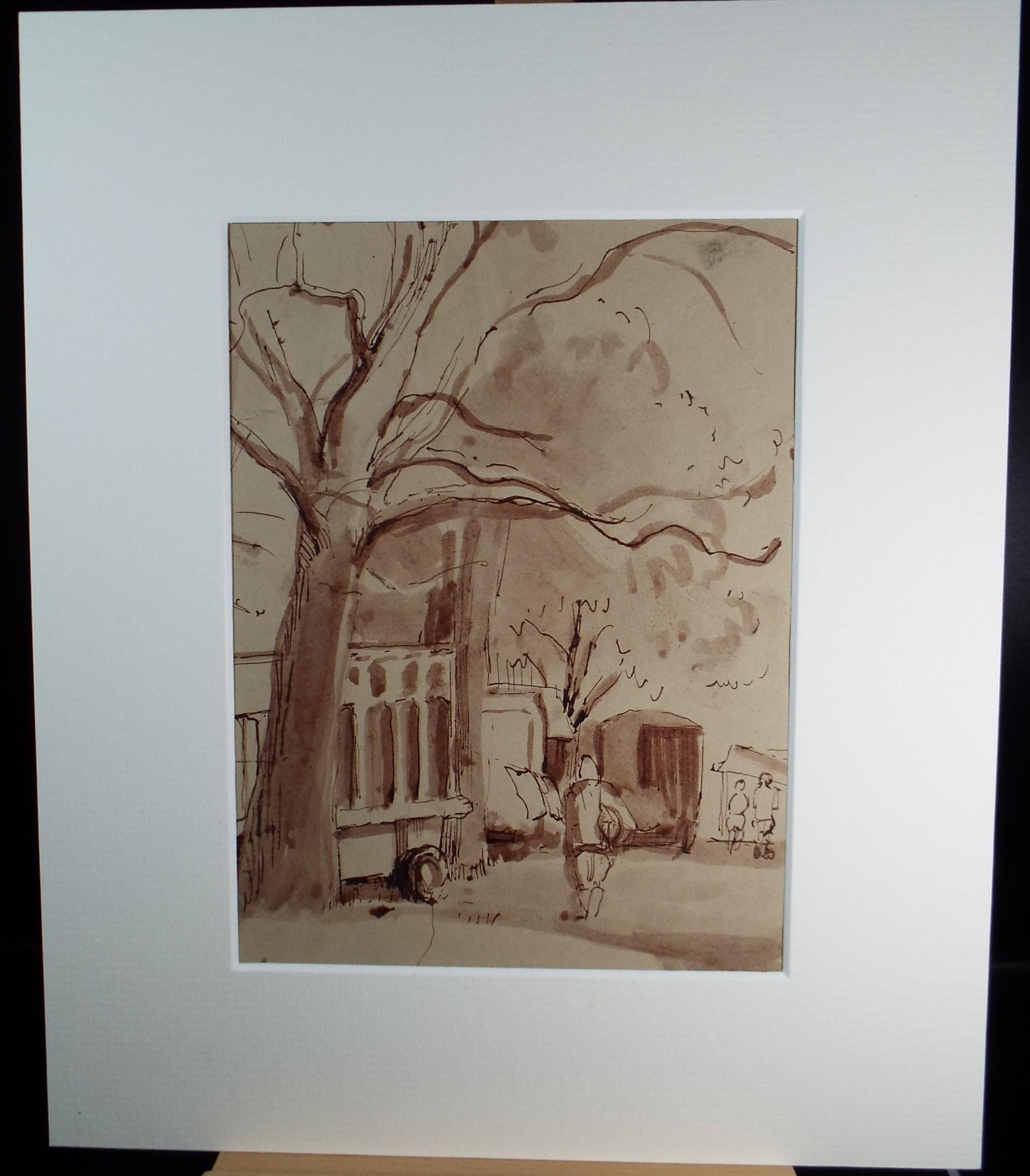 Original Watercolour,'Caravan with Figures', Hilda Burford (1887-1957), 1950's