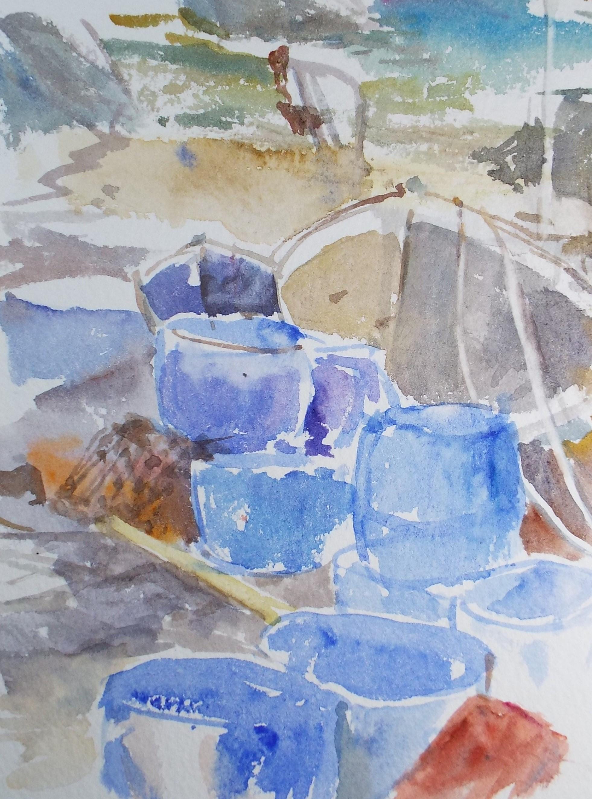 Original Ink & watercolour, 'Slipway', 1999, Michael Stone b1922