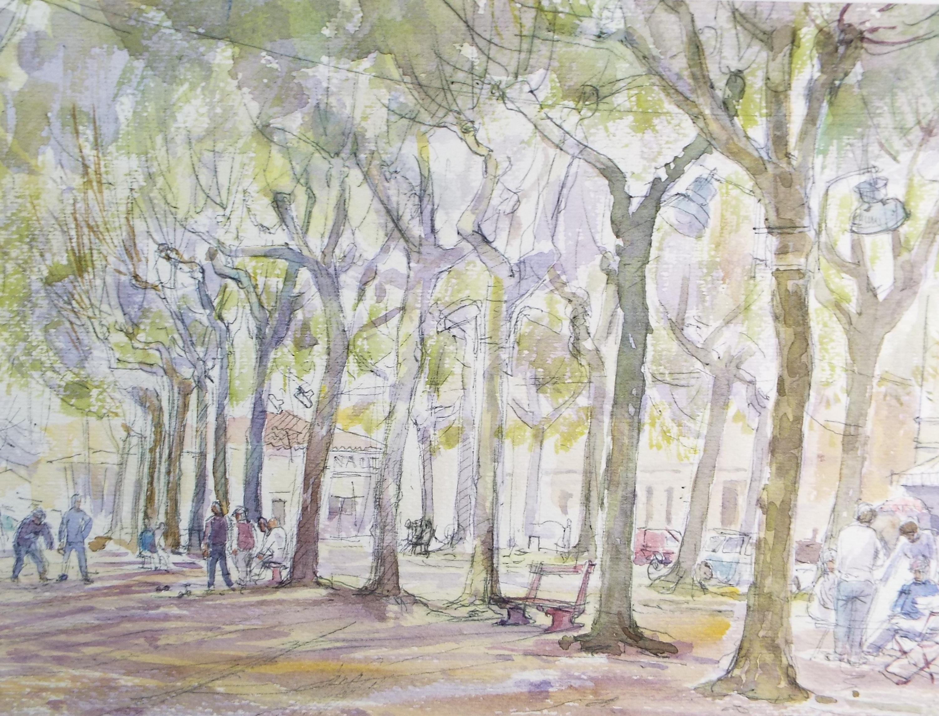 Original Ink & watercolour, 'Tree Lined Street', 1980's, Michael Stone b1922