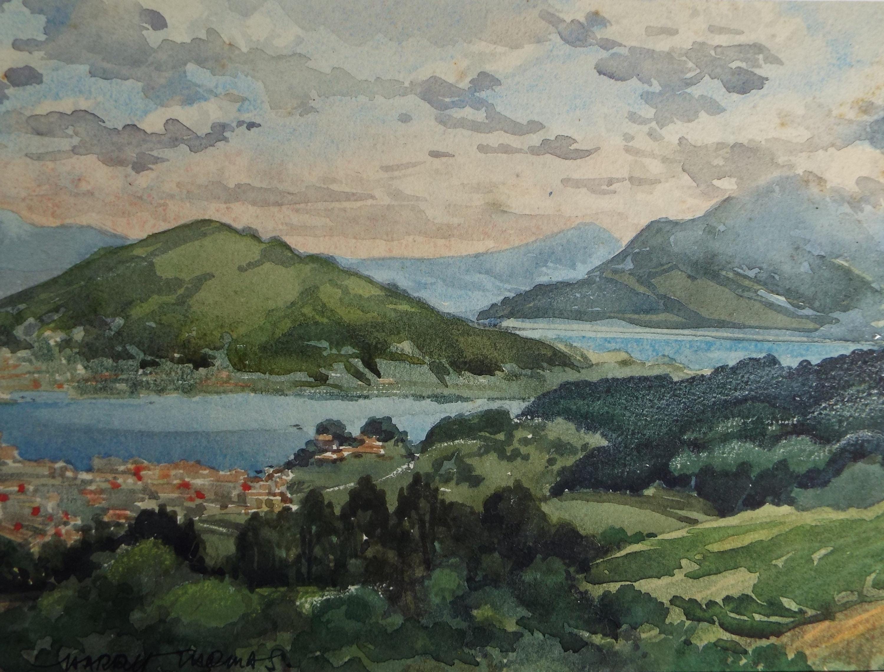 Original Watercolour, 'Continental Coastal View', 1920's, Harry Thomas