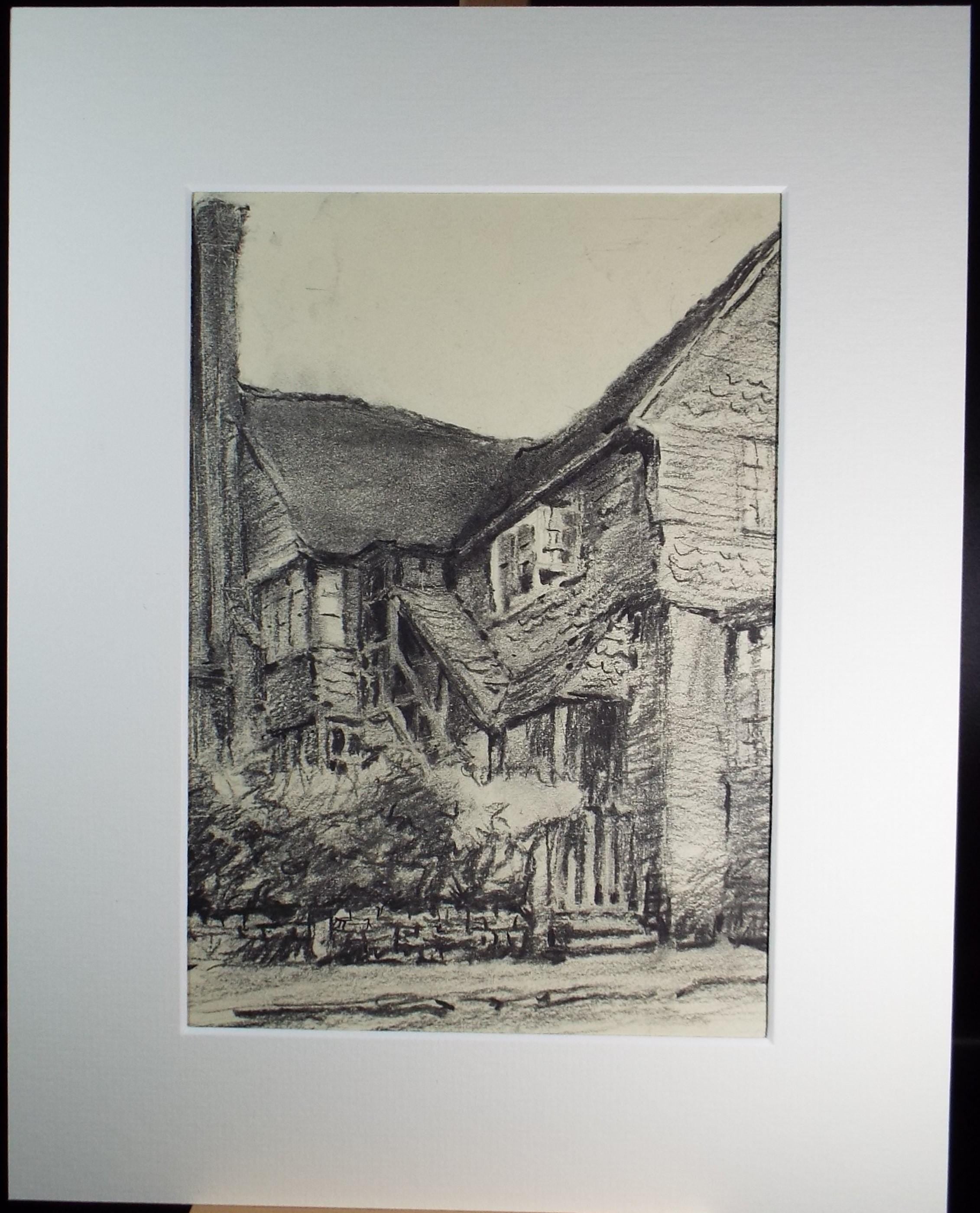 Original Charcoal drawing, 'Pinner Conservative Club' 1966, R.A Andrew-Jones