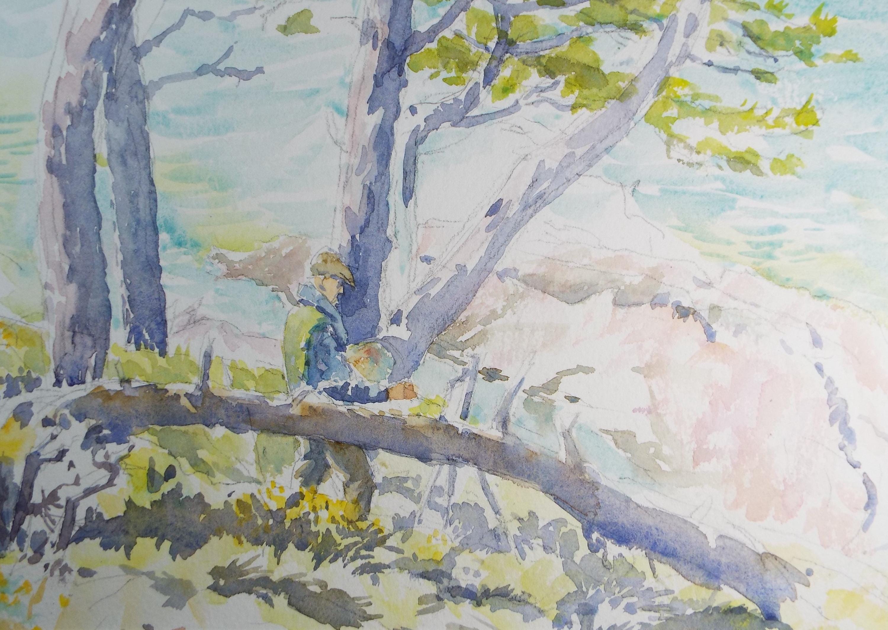 Original Watercolour,'Figure in Woodland', 1997, Michael Stone b1922