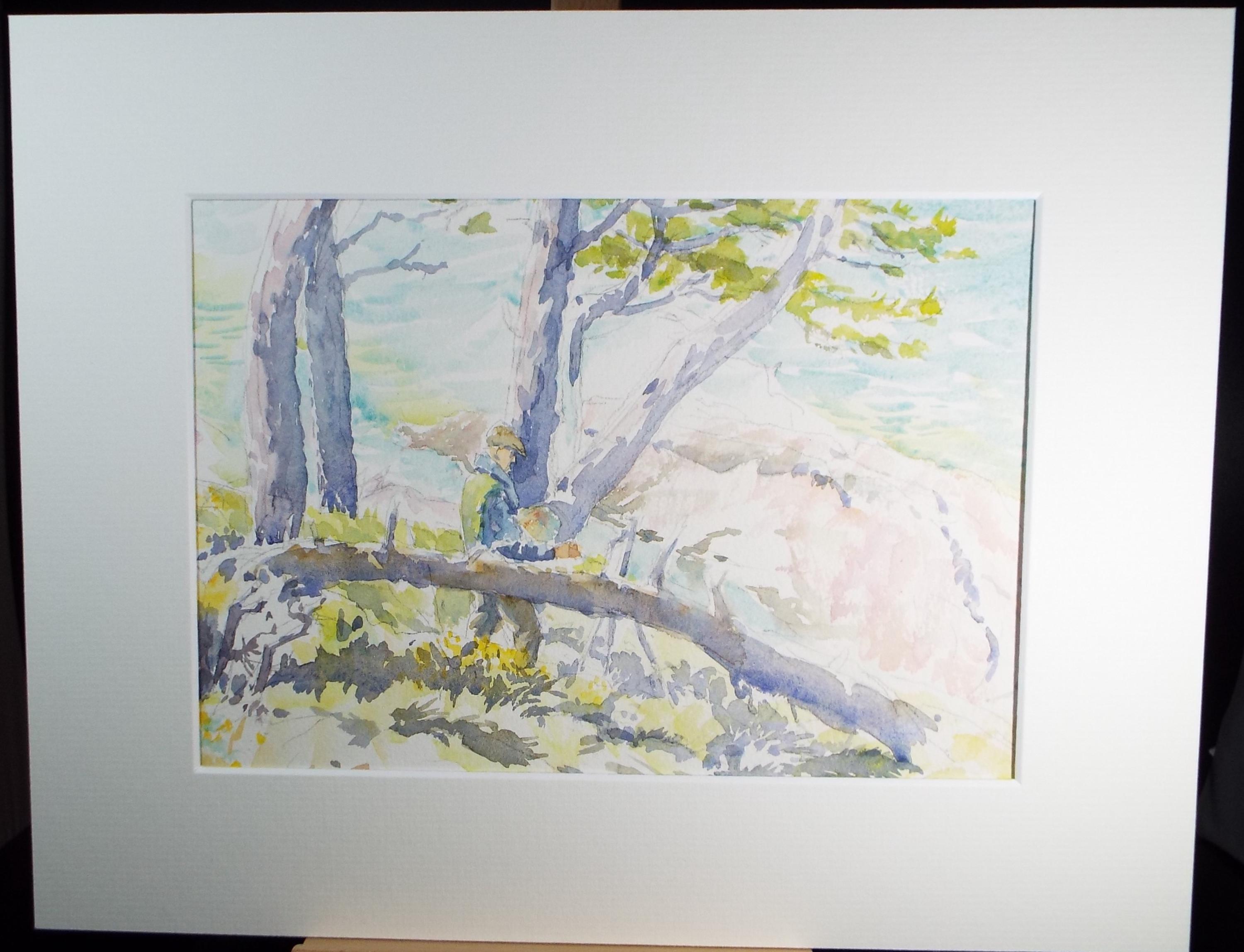 Original Watercolour,'Figure in Woodland', 1997, Michael Stone b1922