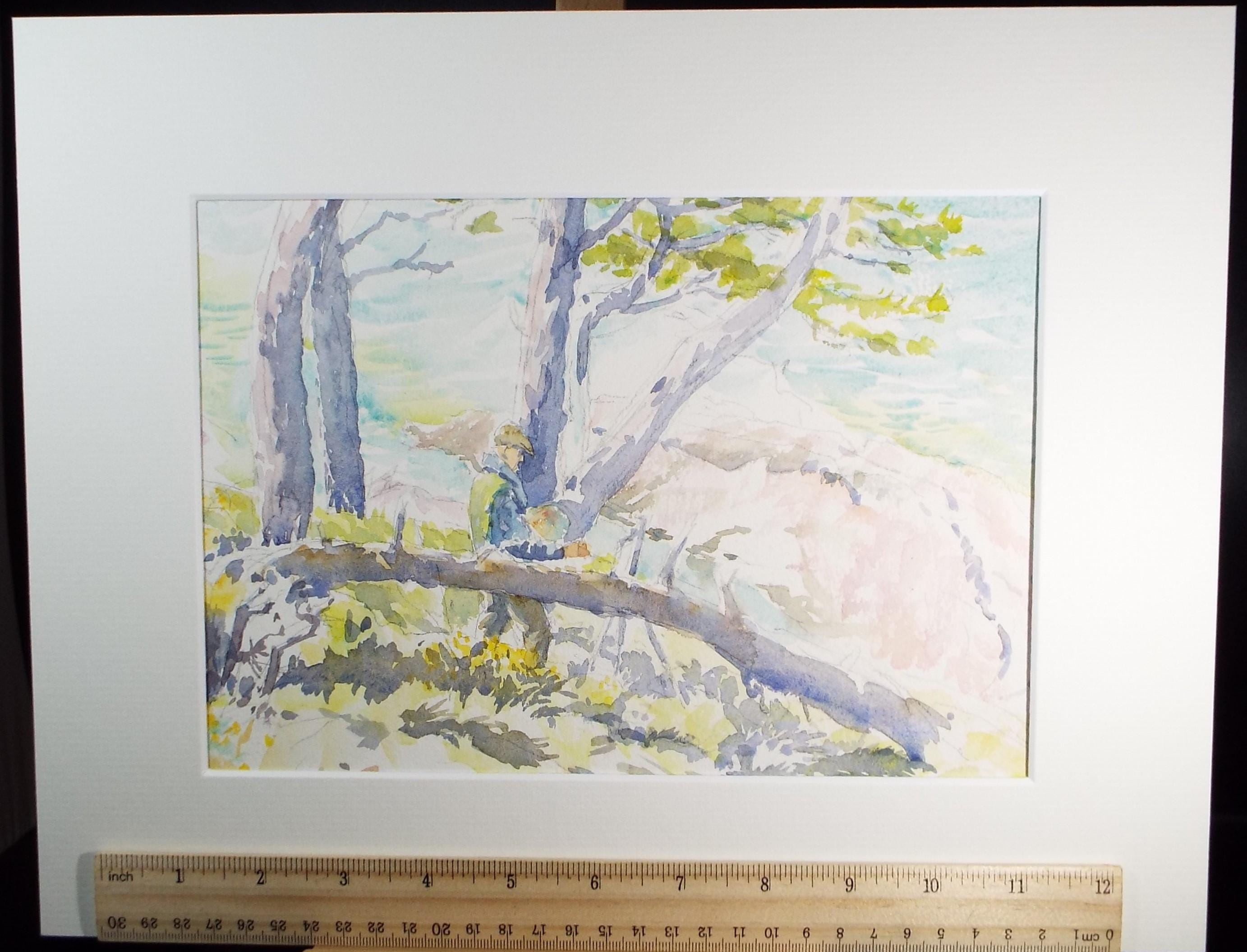 Original Watercolour,'Figure in Woodland', 1997, Michael Stone b1922