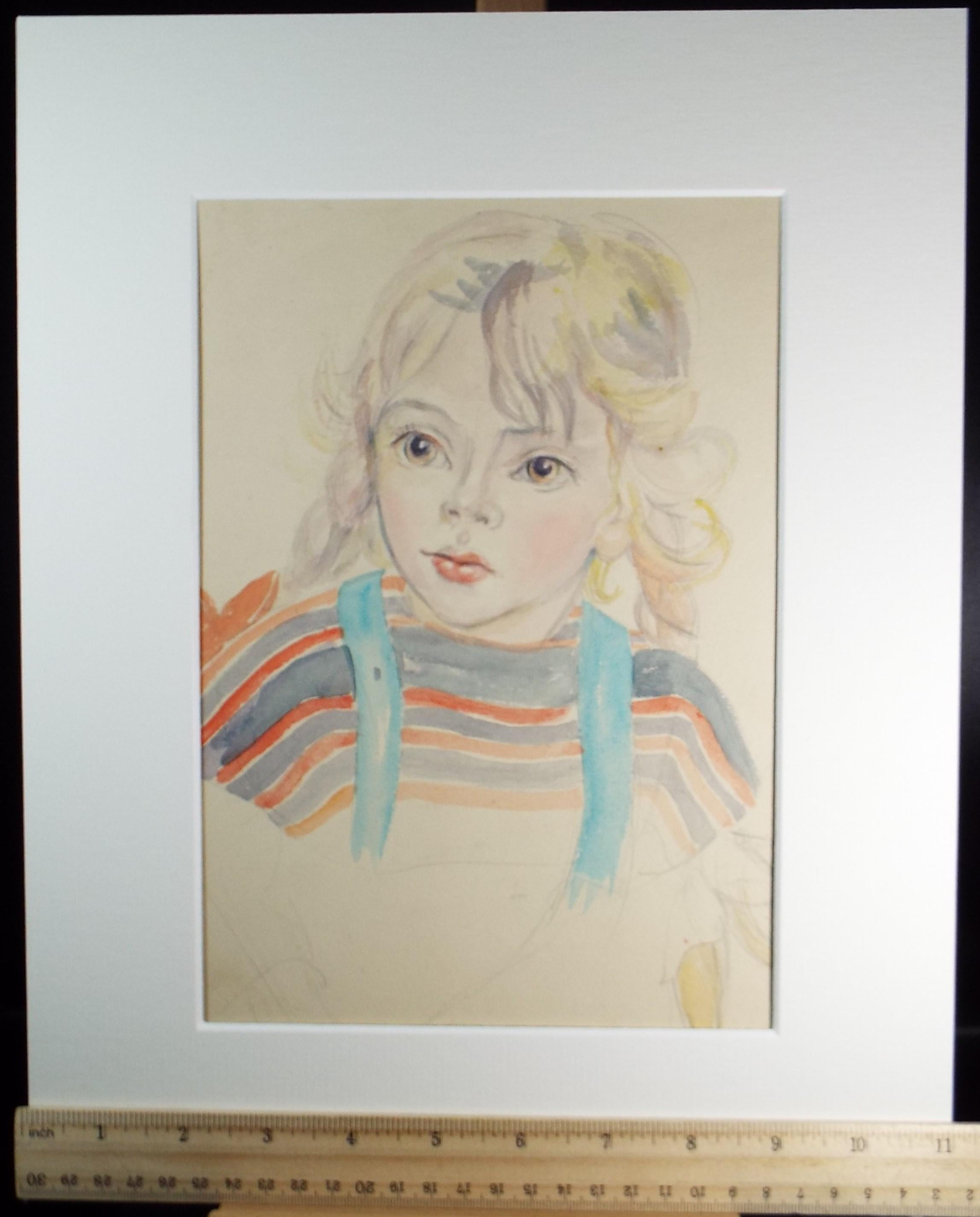 Original Watercolour , 'Portait of a Girl', c1950s, Athene Andrade (1908-1973)