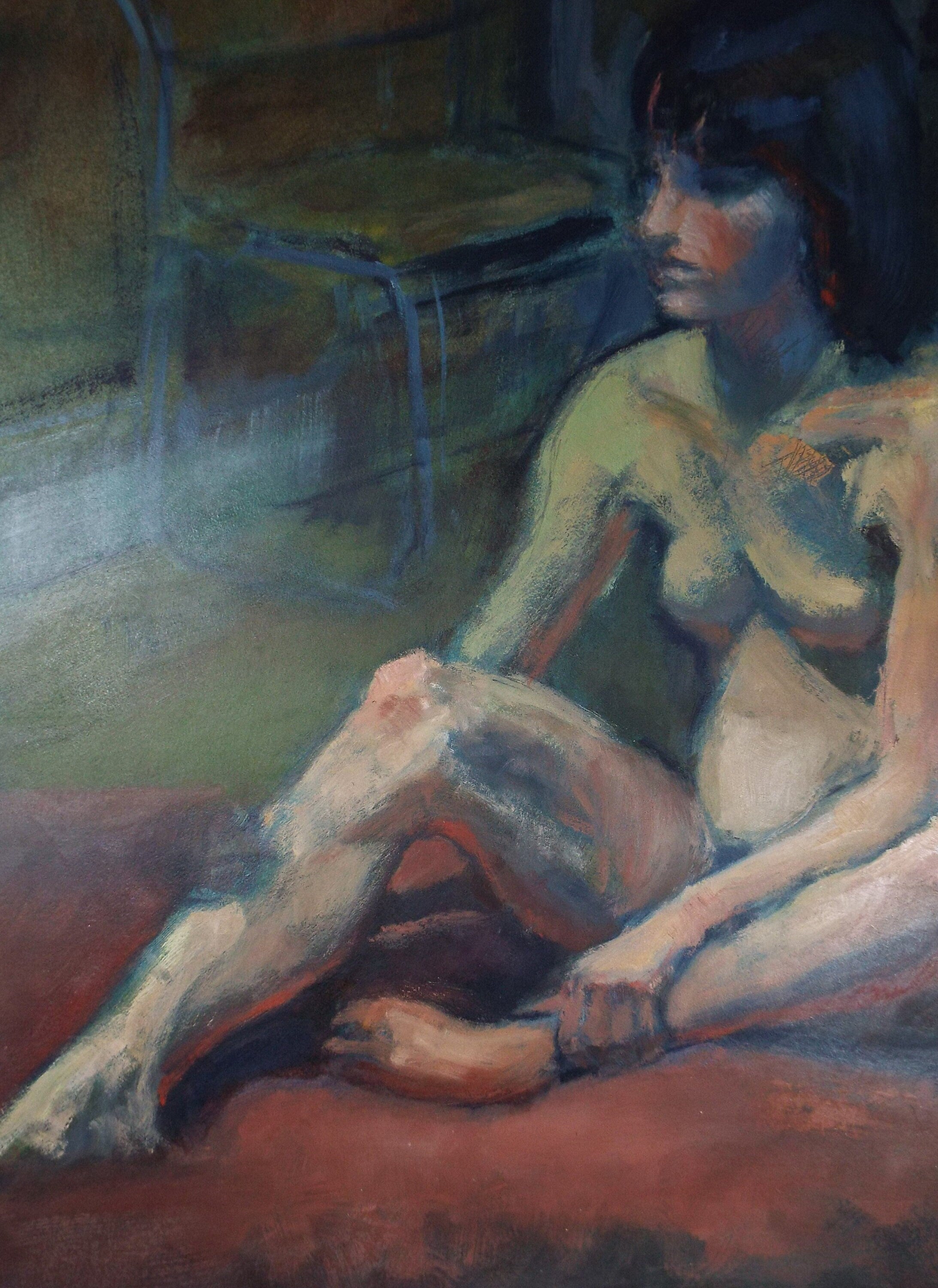Original Oil & Acrylic 'Portrait of a seated Nude', Circa 1980's, Artist unknown