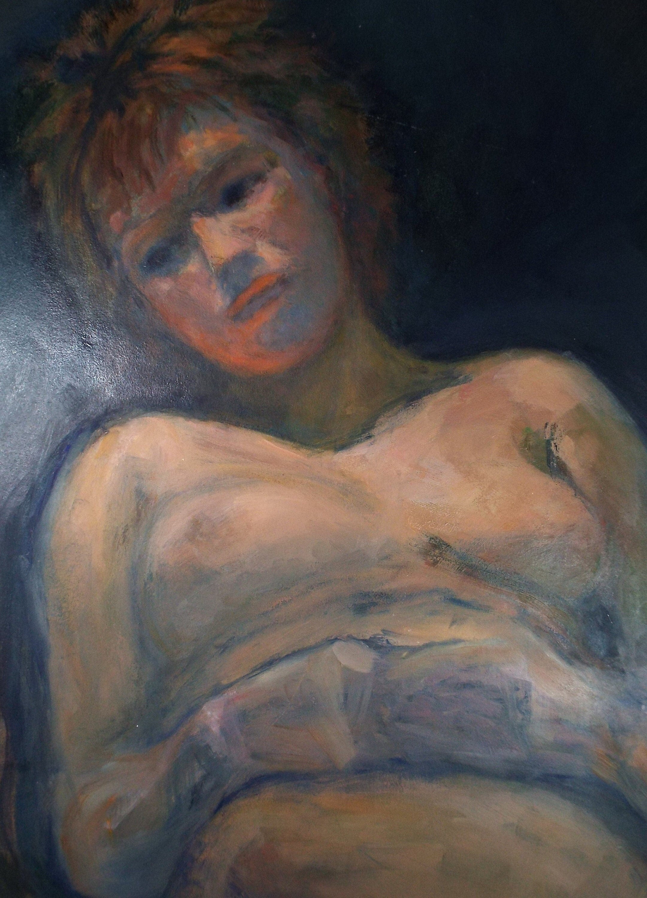Original Oil & Acrylic 'Portrait of a reclining Nude', Circa 1980's, Artist unknown