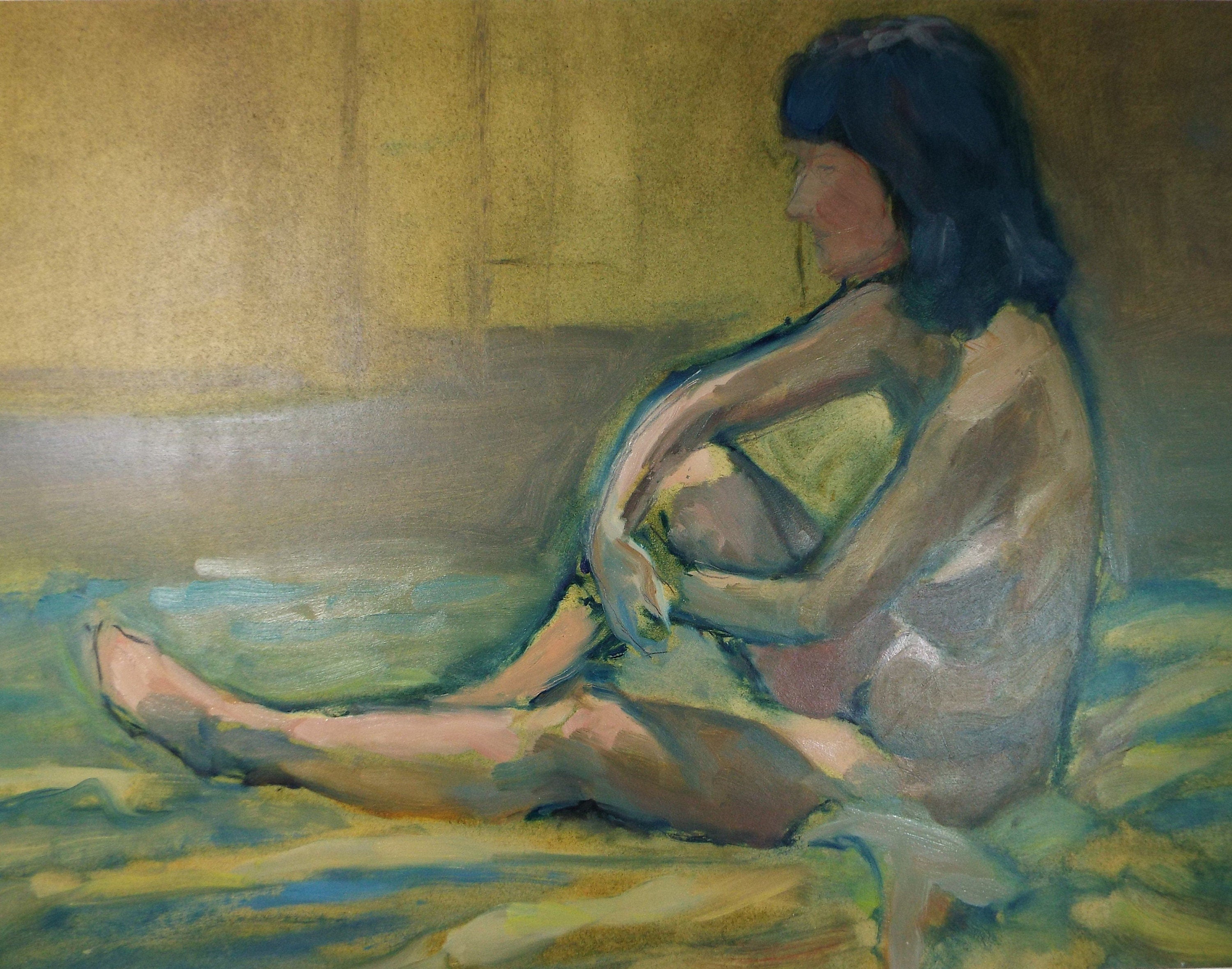Original Oil & Acrylic 'Portrait of a seated Nude', Circa 1980's, Artist unknown