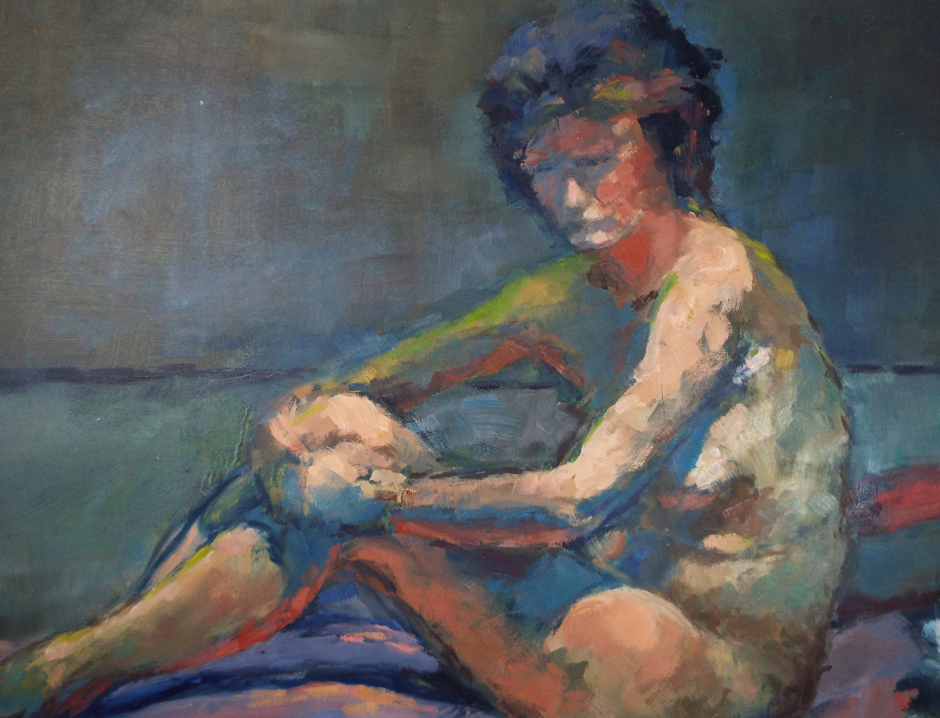Original Oil & Acrylic 'Portrait of a seated Nude', Circa 1980's, Artist unknown