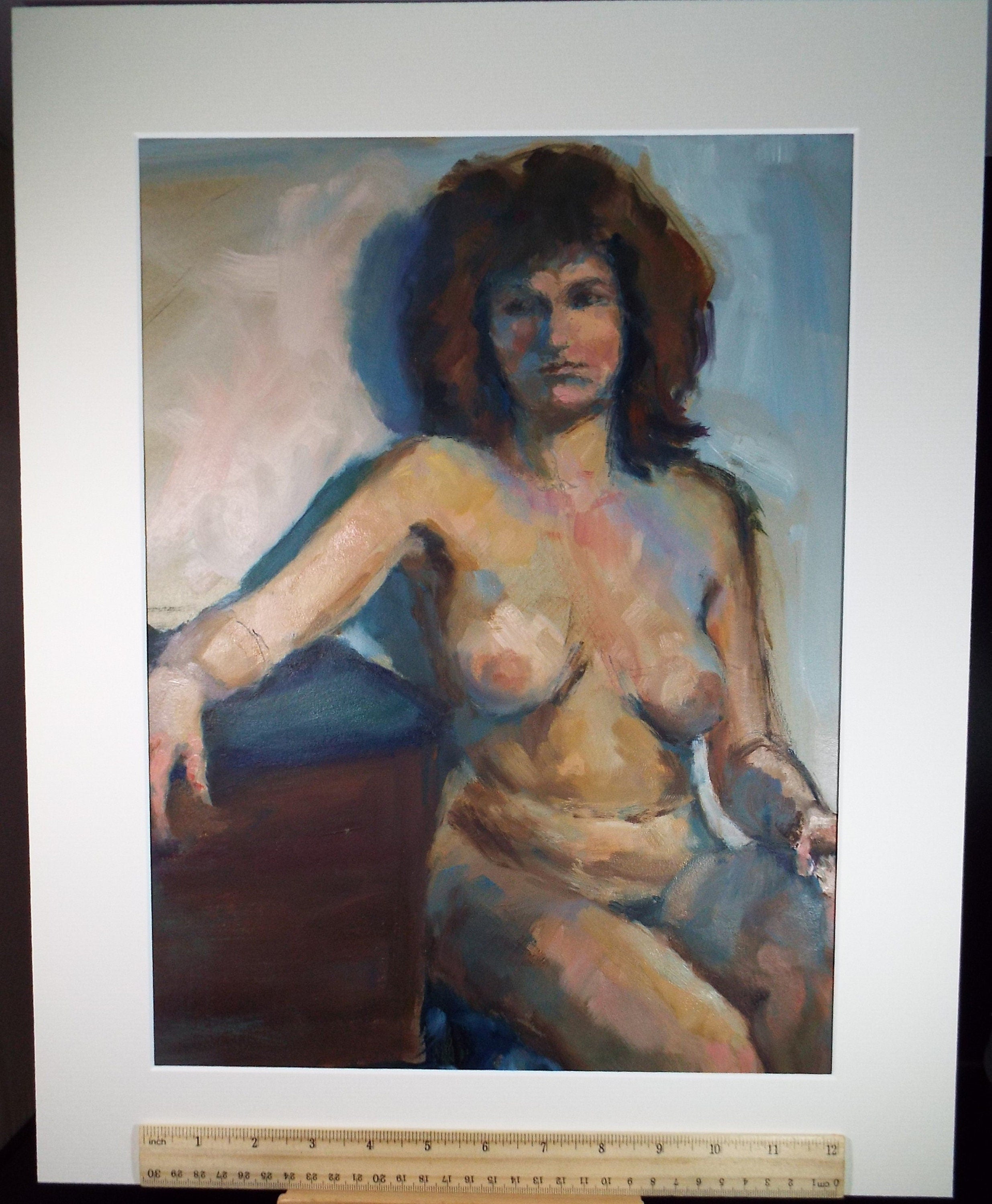 Original Oil & Acrylic 'Portrait of a seated Nude', Circa 1980's, Artist unknown