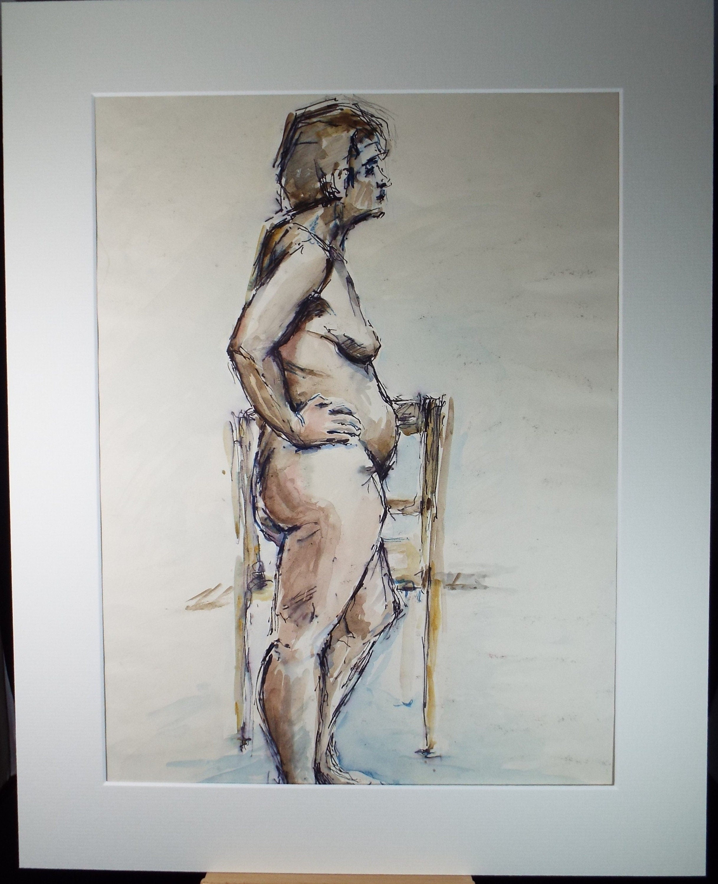 Original Watercolour & Ink, 'Standing Nude', Circa 1980's, Artist unknown