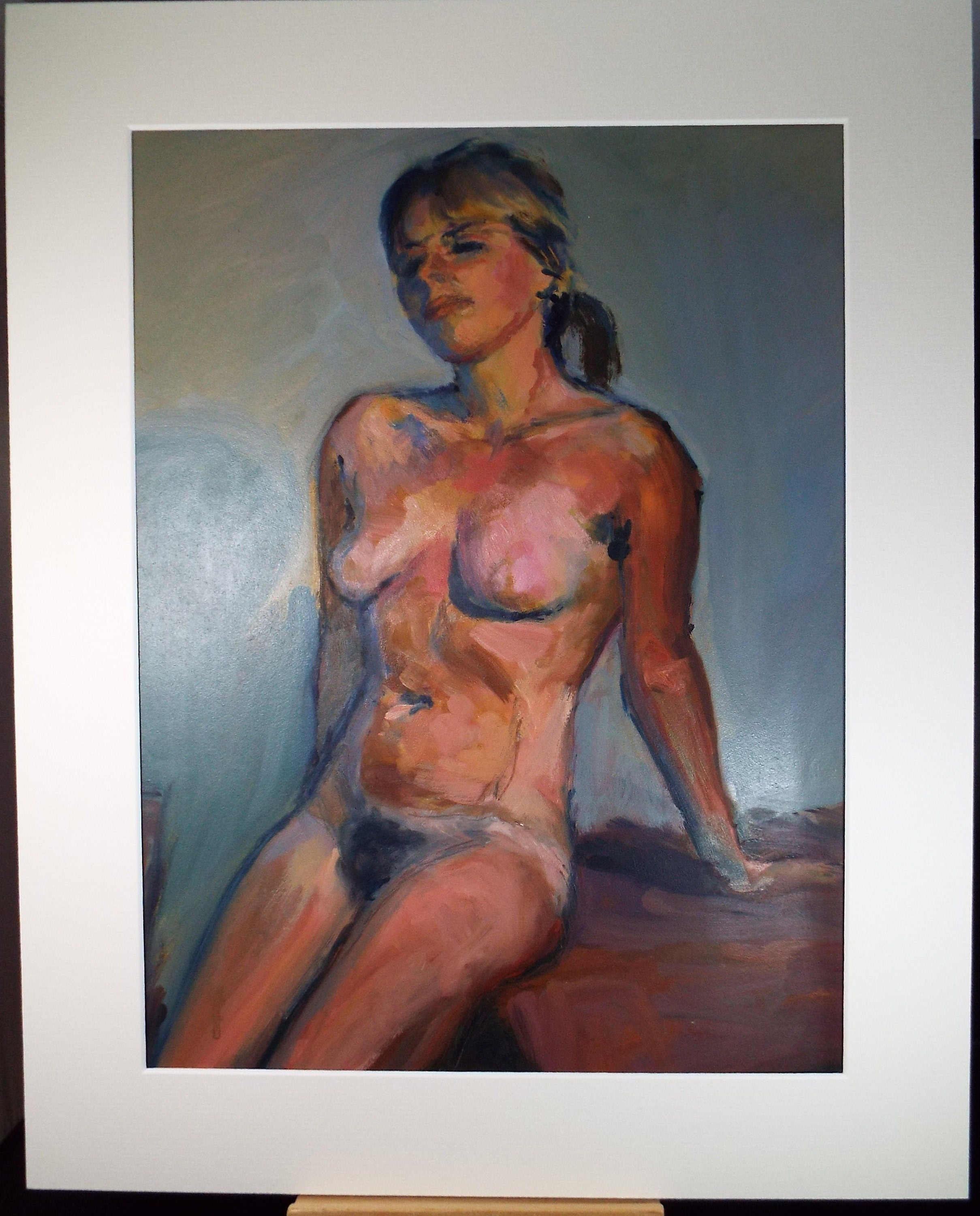Original Oil & Acrylic 'Seated Nude' , 1980's, Artist unknown