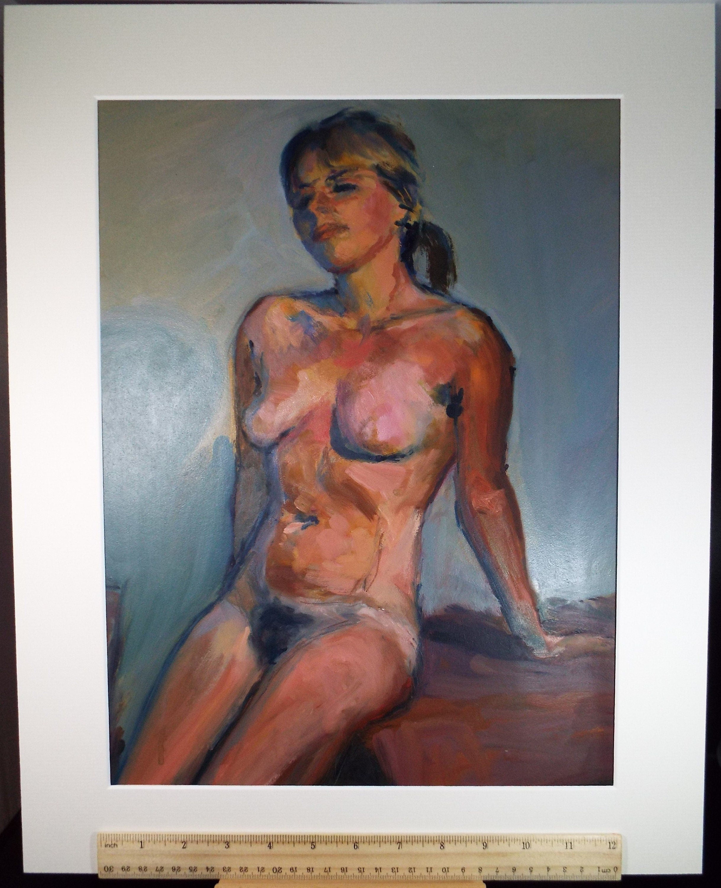 Original Oil & Acrylic 'Seated Nude' , 1980's, Artist unknown