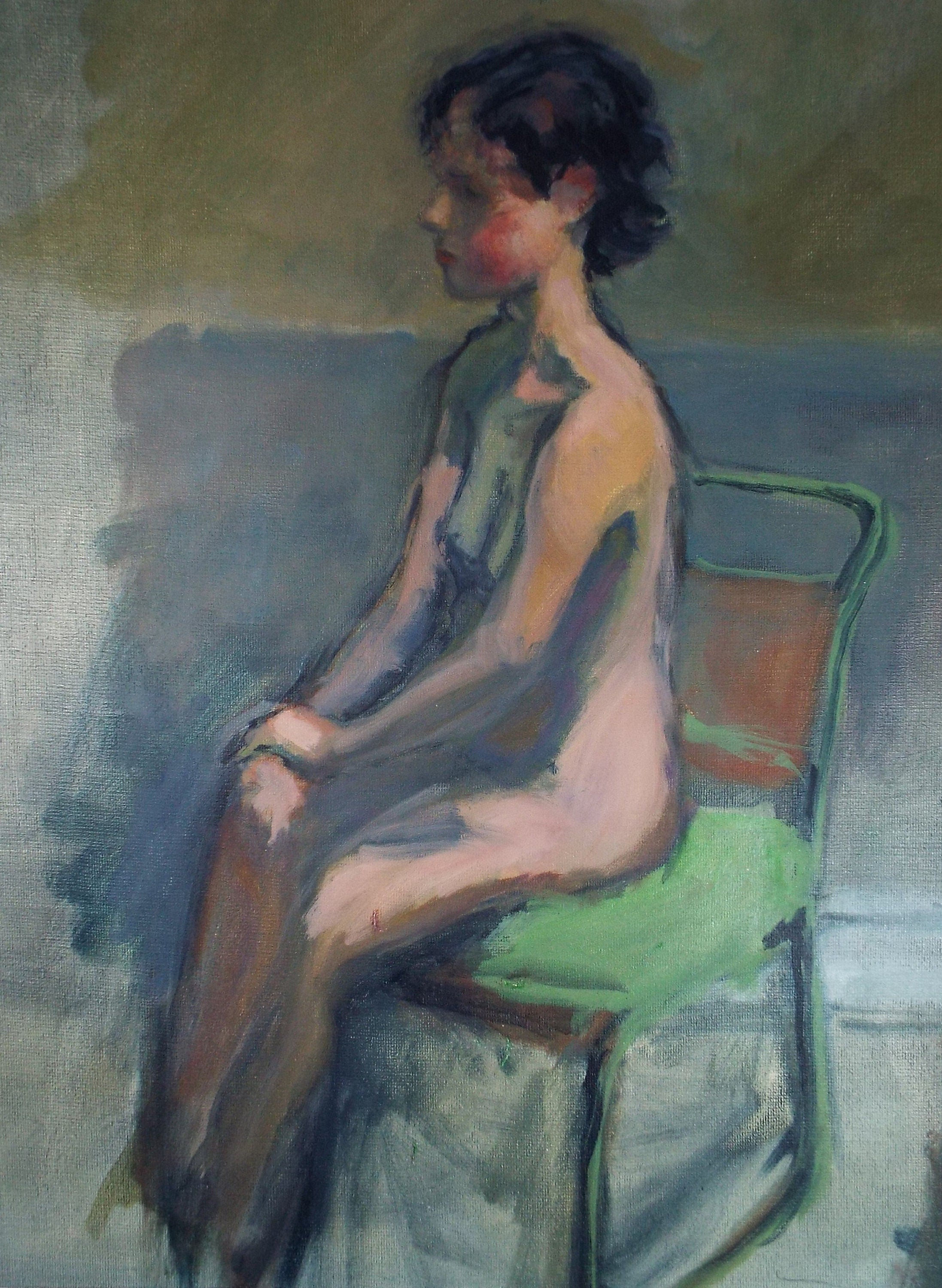 Original Oil & Acrylic 'Nude seated in a chair', Circa 1980's, Artist unknown