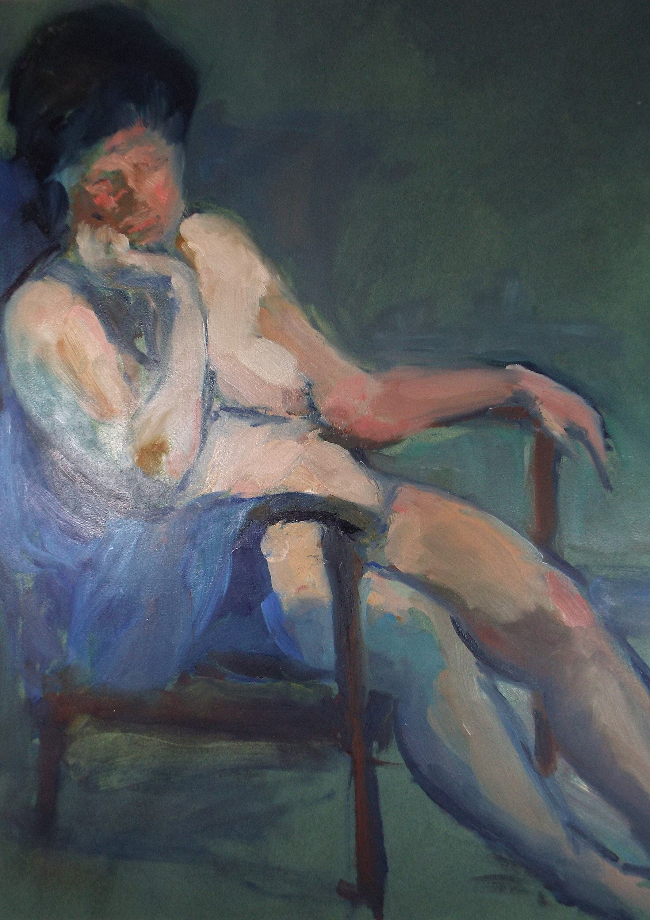 Original Oil & Acrylic 'Seated Nude', Circa 1980's, Artist unknown