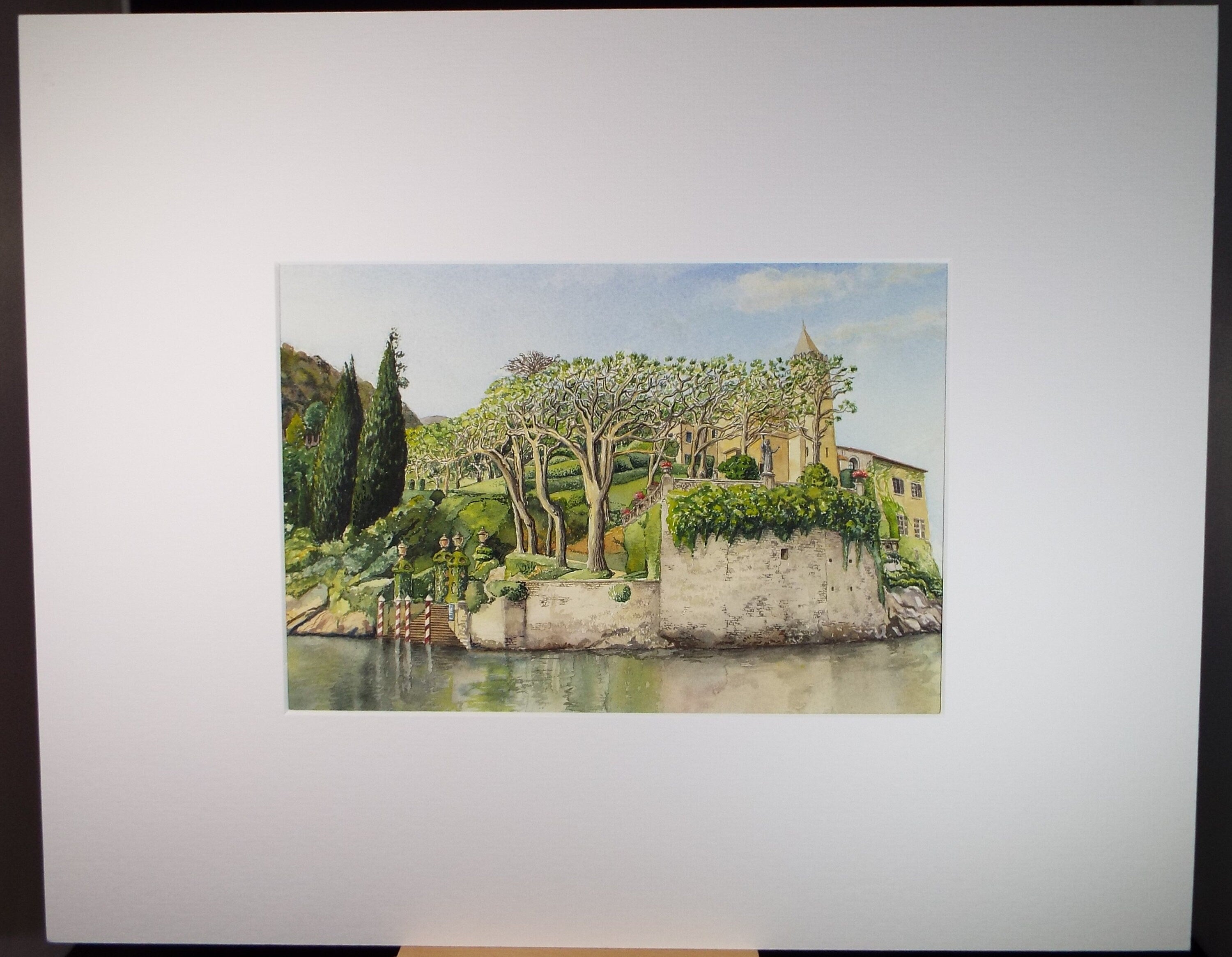 Original Watercolour, 'Villa on a Lake', Falconer Houston, Dated 2000