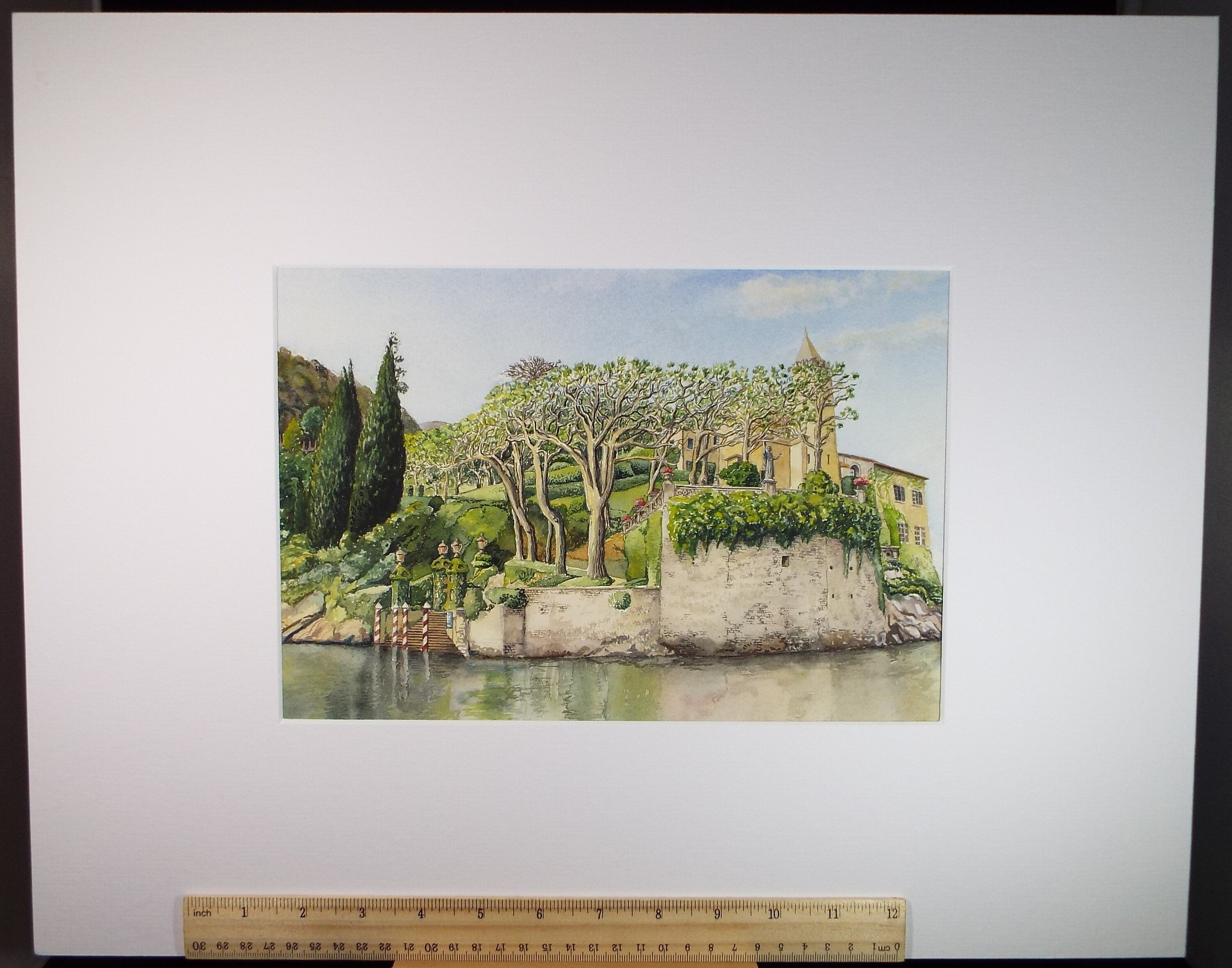 Original Watercolour, 'Villa on a Lake', Falconer Houston, Dated 2000