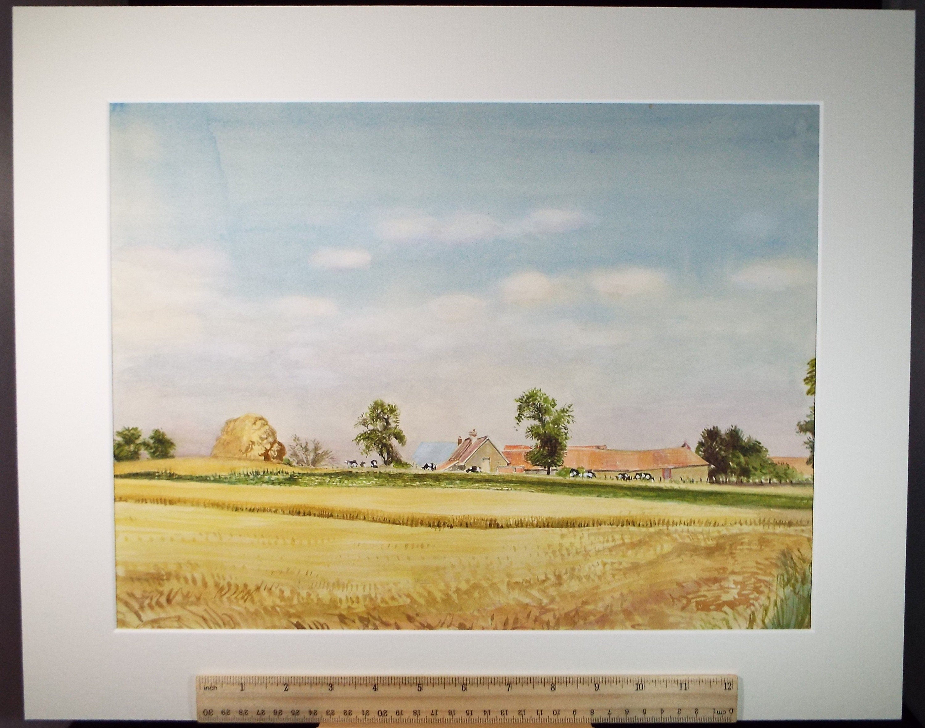 Original Watercolour on Paper, 'Cornfields & Cattle', David Hill (1914-1977)