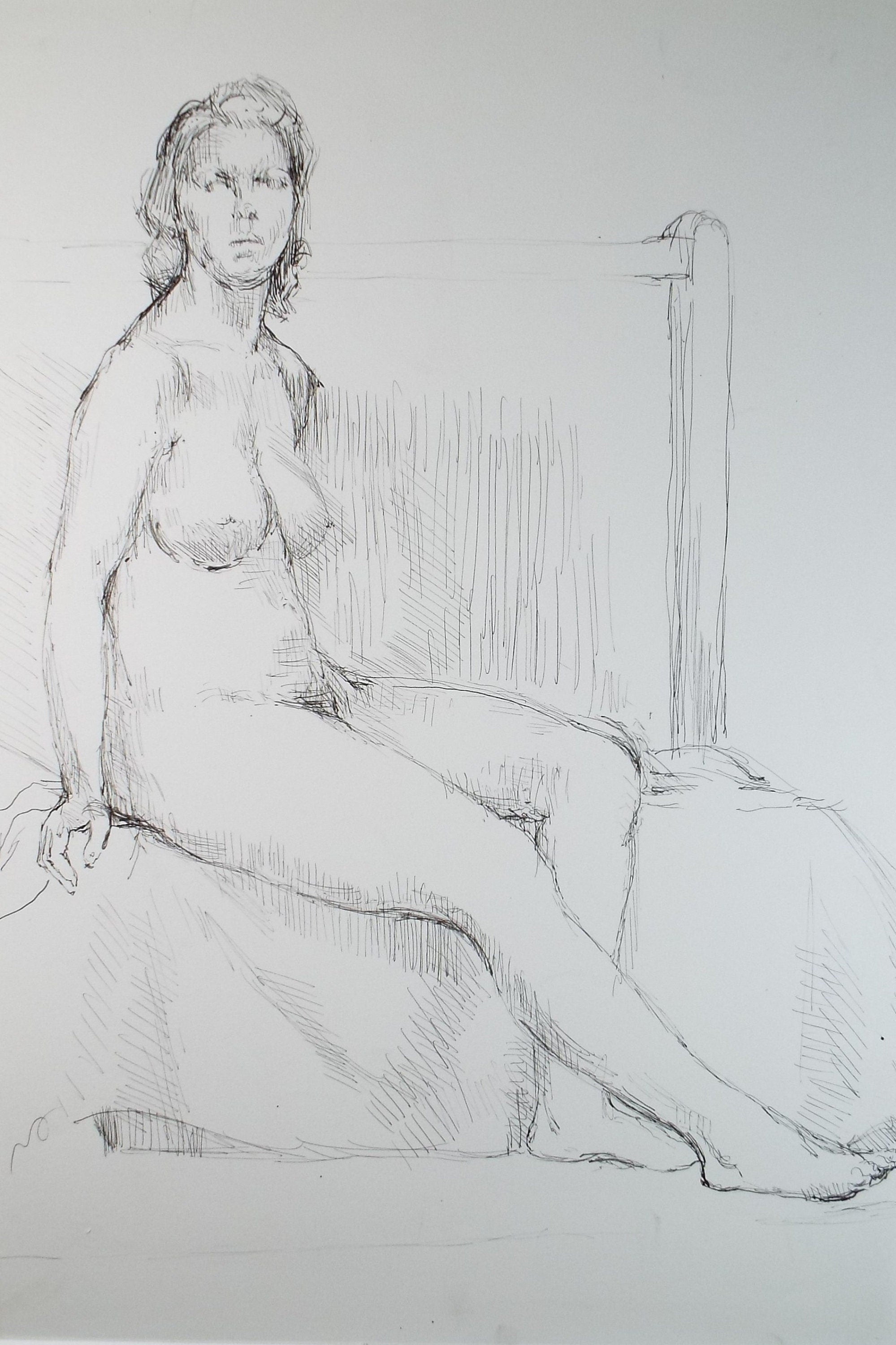 Original Pen & Ink Sketch,'Seated Nude', dated 1949, Hilda Burford 1887-1957