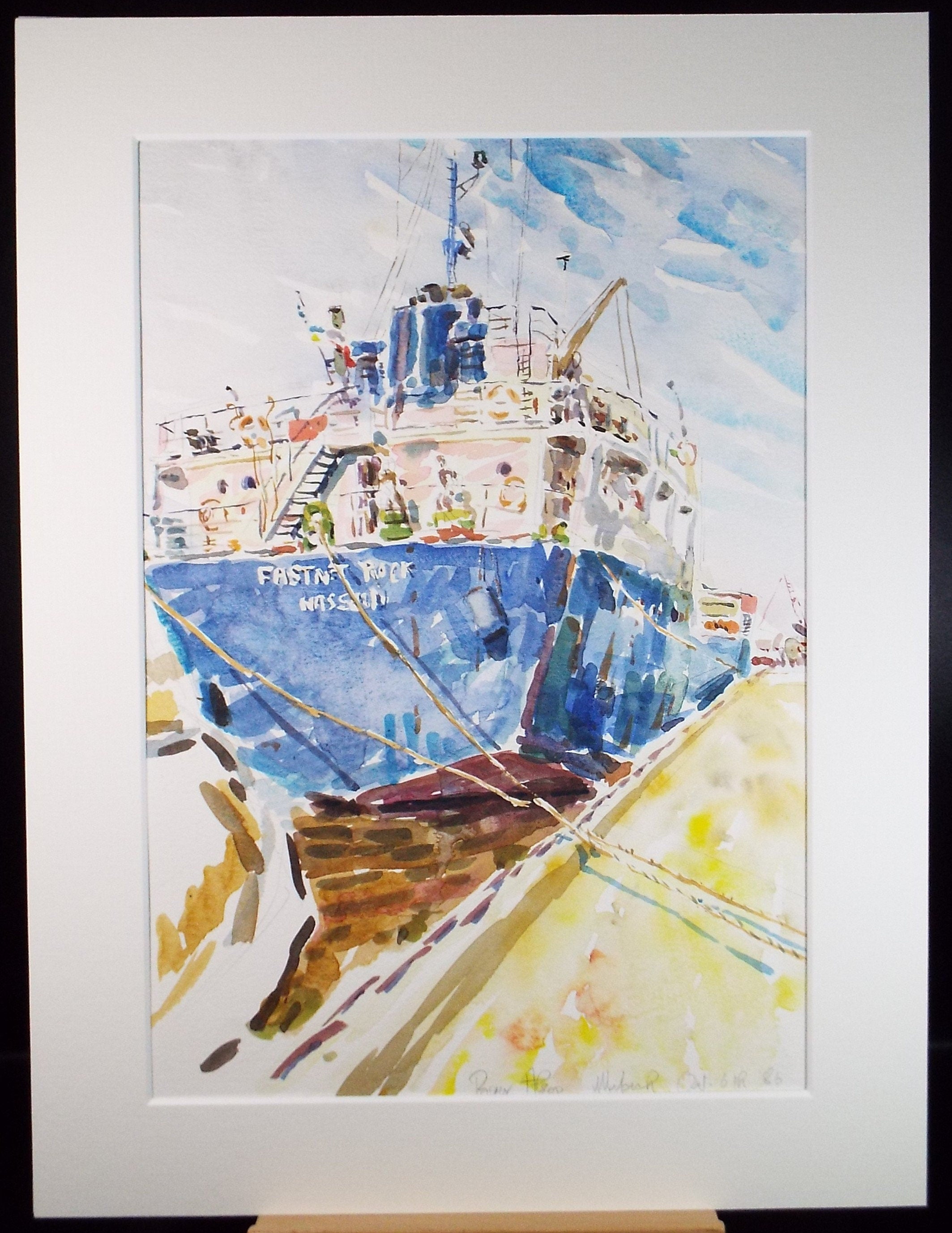 Original Watercolour,'Freighter Fastnet Rock', Roger Alsop, dated 1986