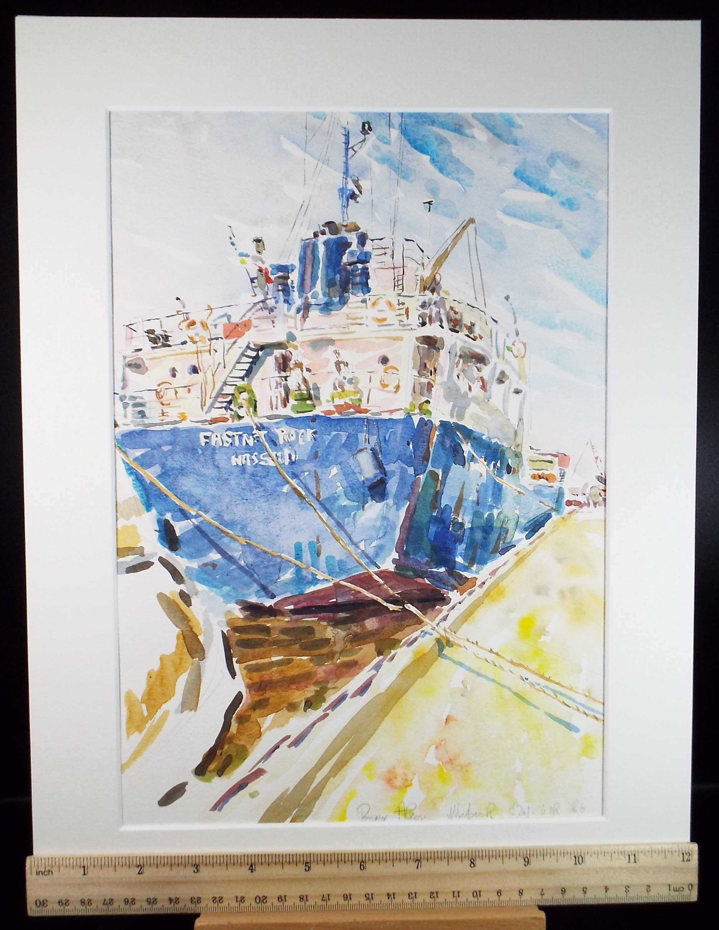 Original Watercolour,'Freighter Fastnet Rock', Roger Alsop, dated 1986