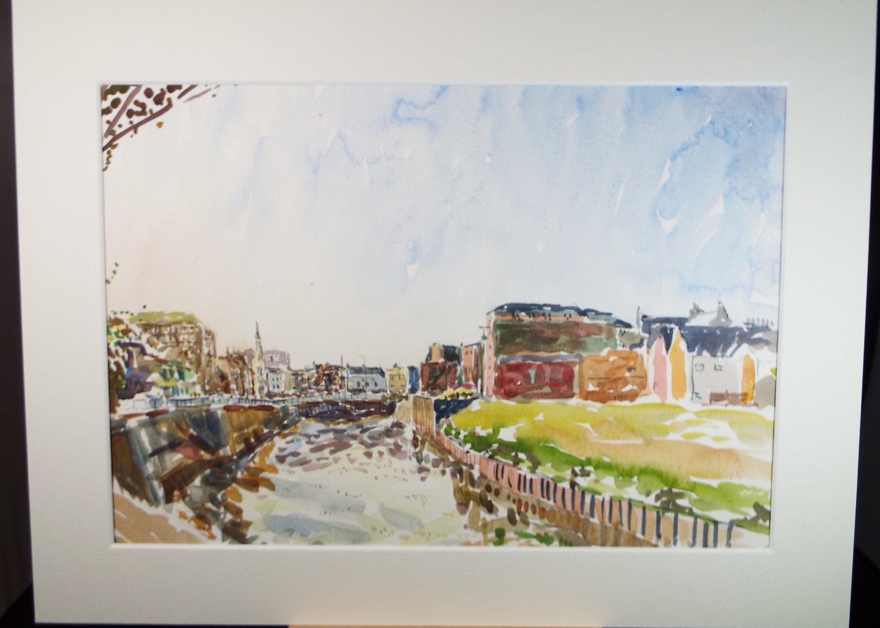 Original Watercolour,'River through the town', Roger Alsop, dated 1986