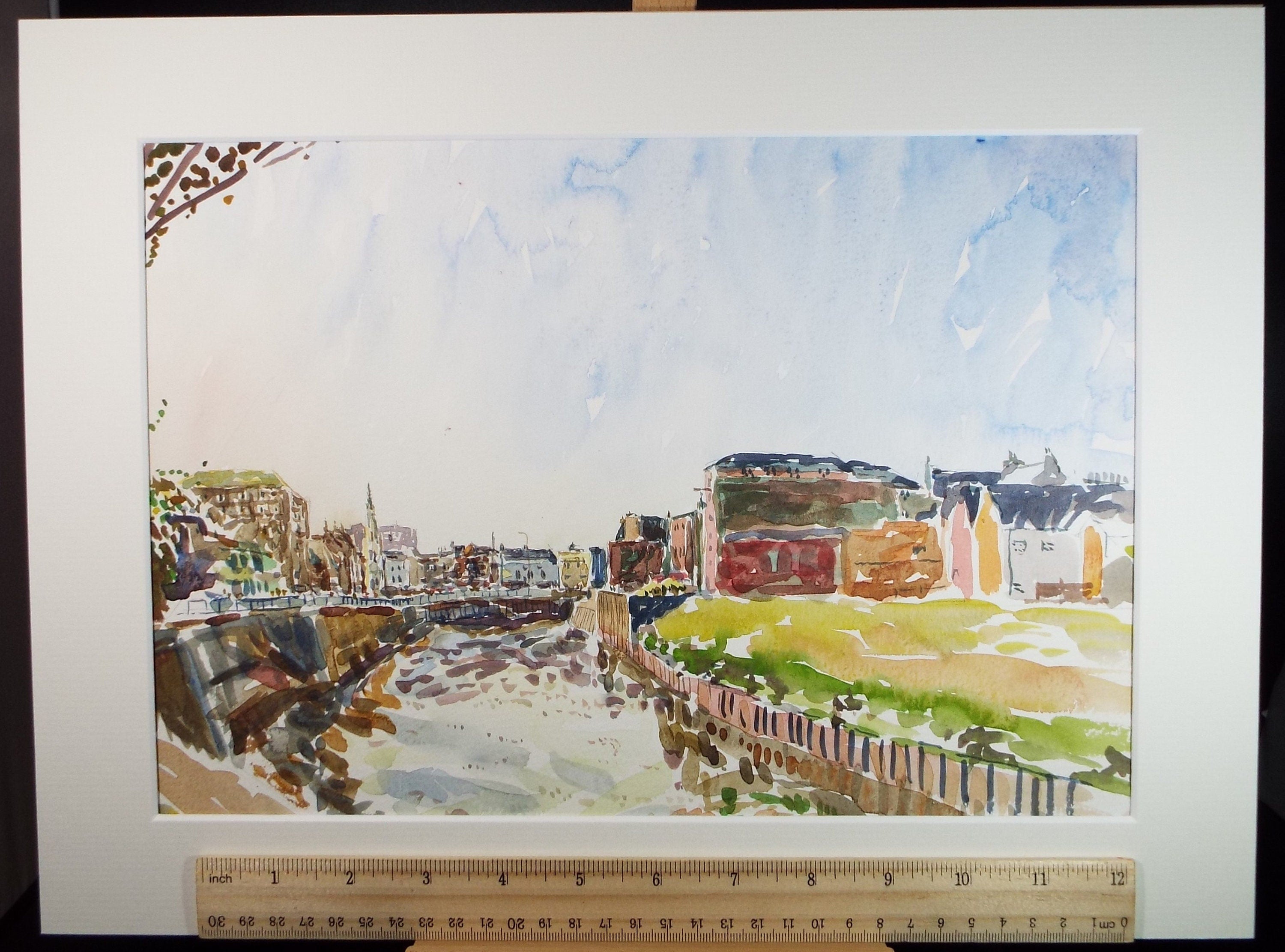 Original Watercolour,'River through the town', Roger Alsop, dated 1986