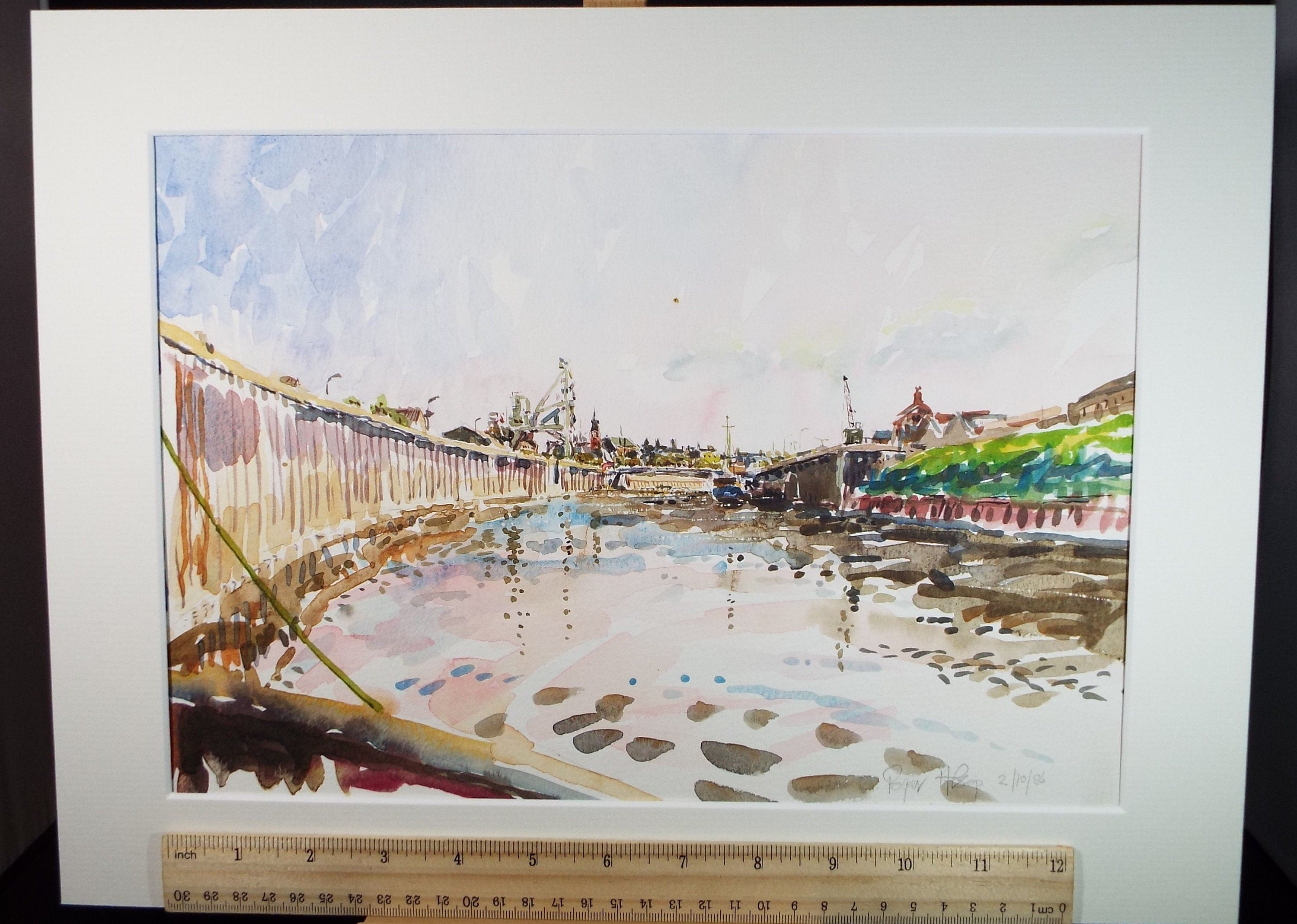 Original Watercolour,'River through the town', Roger Alsop, dated 1986
