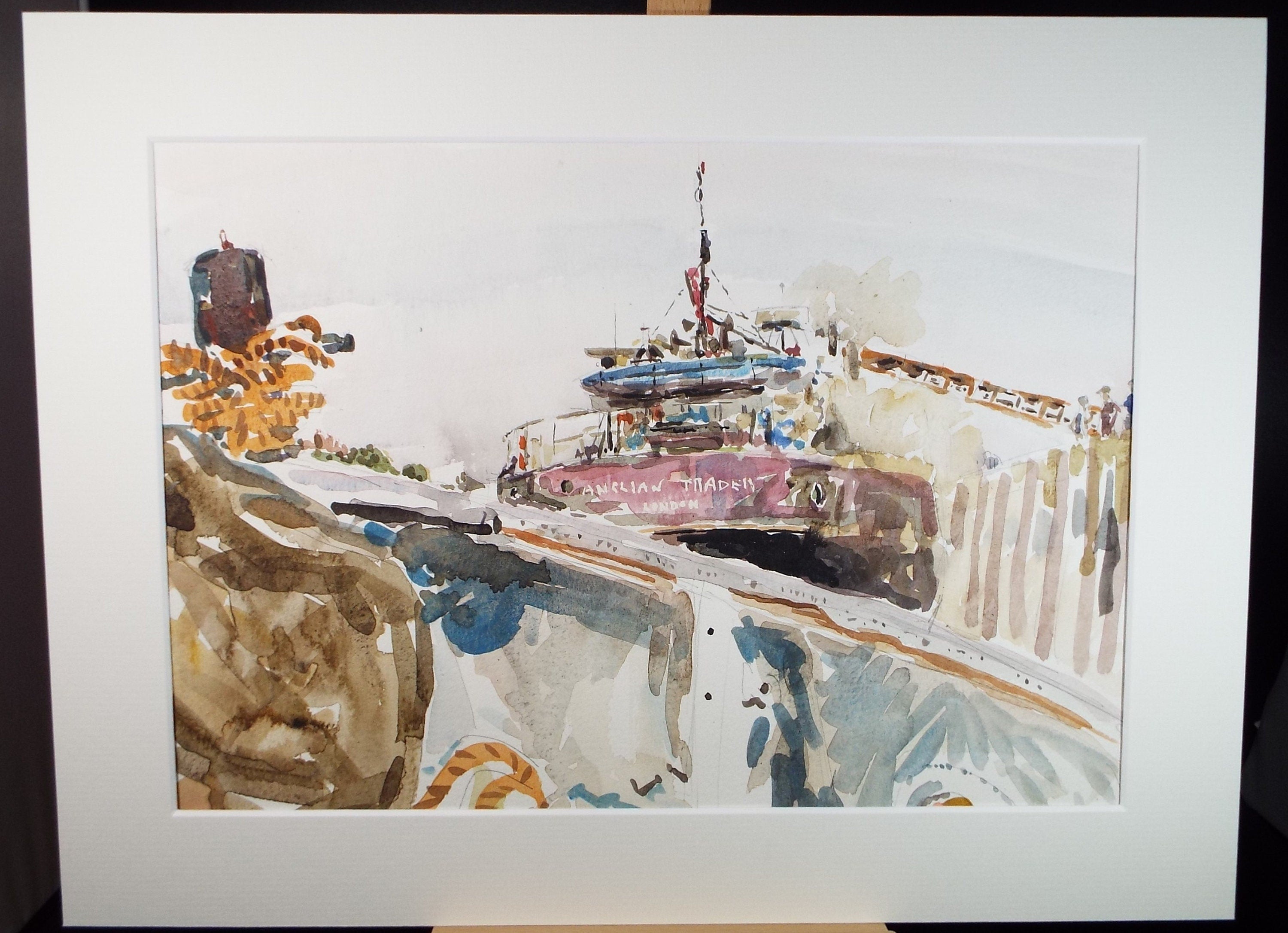 Original Watercolour,'Freighter Anglian Trader', Roger Alsop, dated 1986