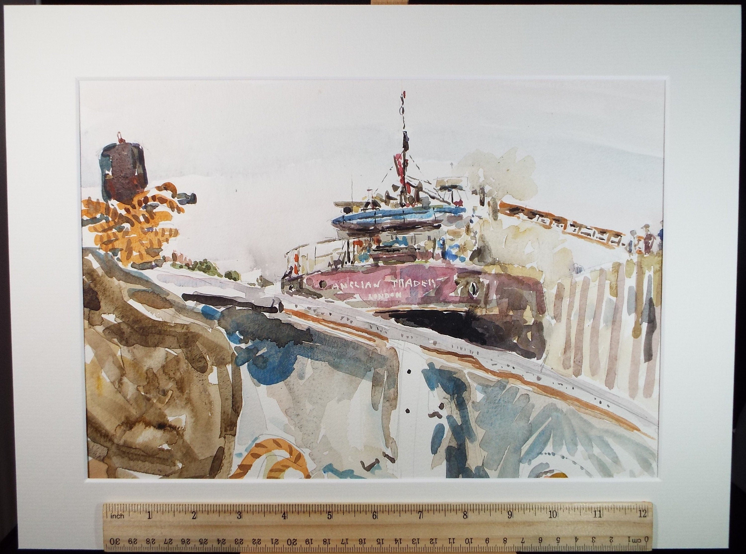 Original Watercolour,'Freighter Anglian Trader', Roger Alsop, dated 1986