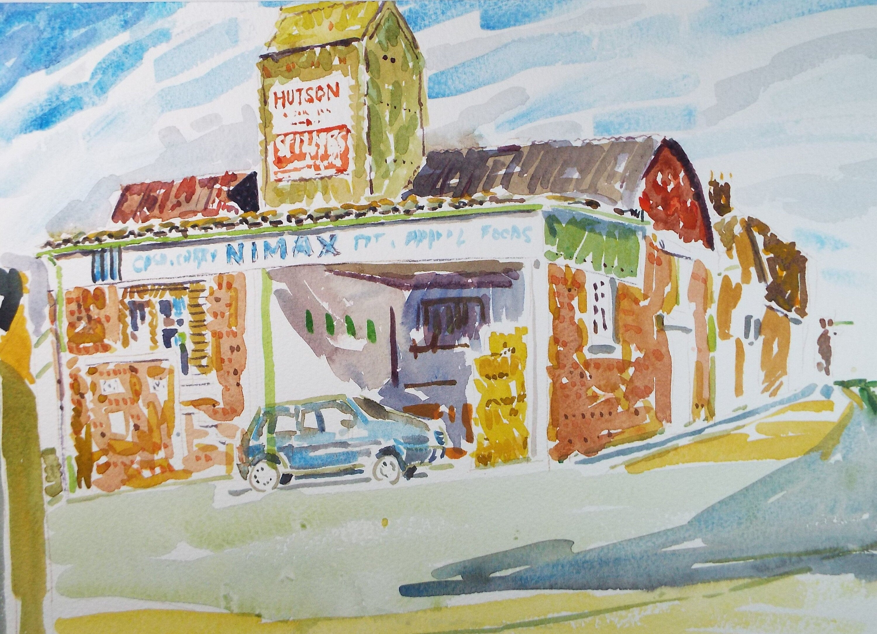 Original Watercolour,'Car Repairers', Roger Alsop, dated 1986