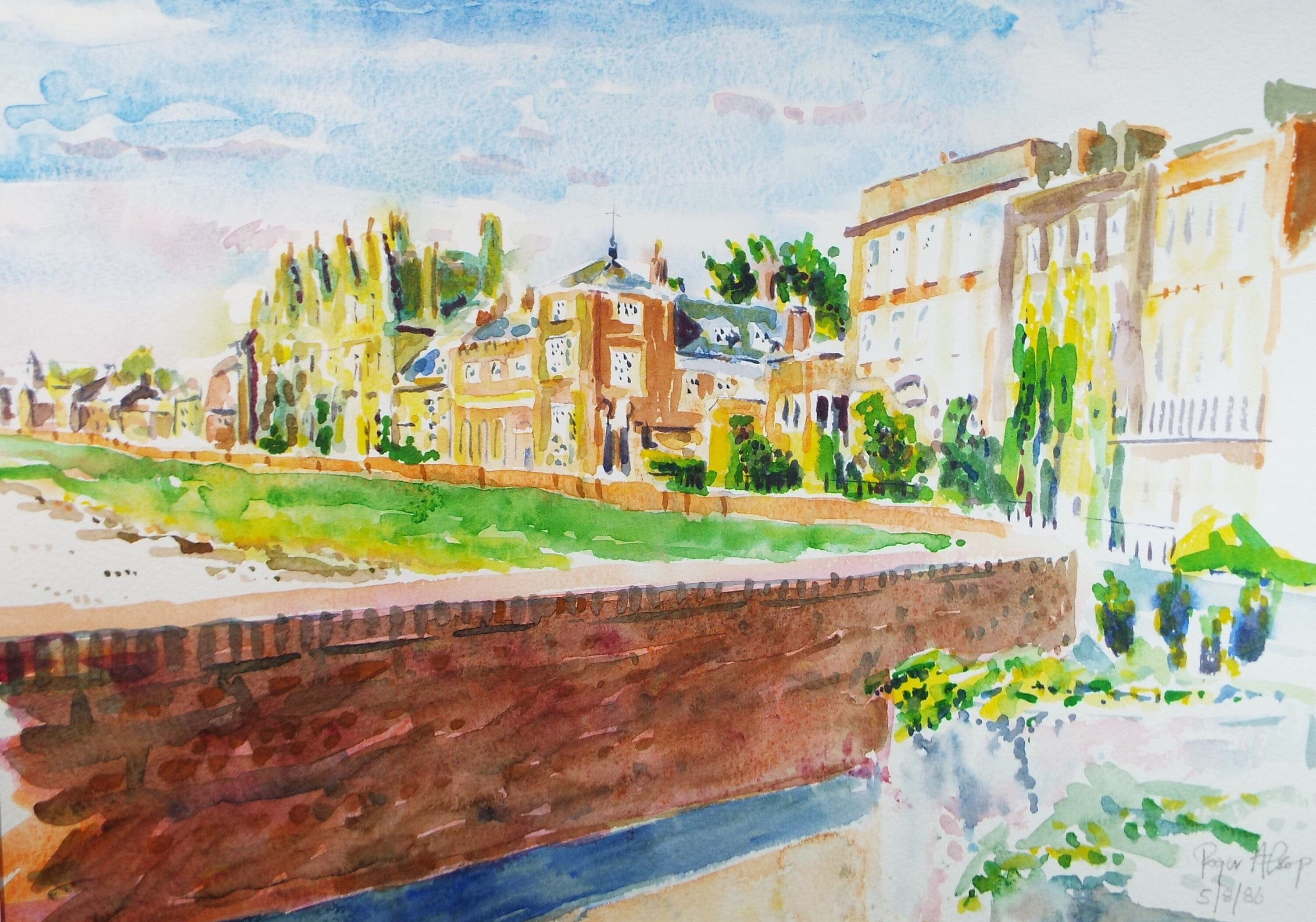 Original Watercolour,'Town Scene', Roger Alsop, dated 1986